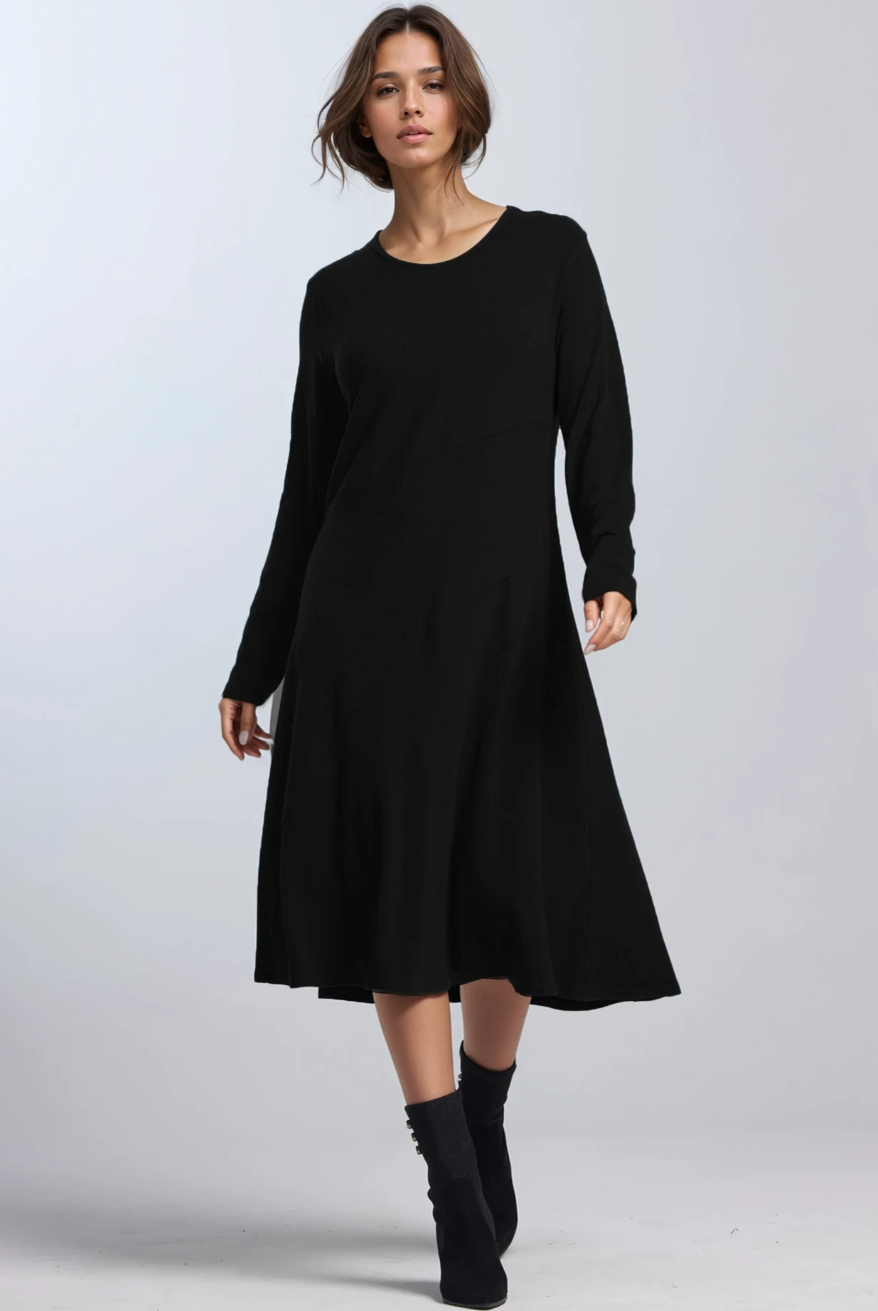 PAULA RYAN A Line Swing Dress - Black Merino - Paula Ryan
