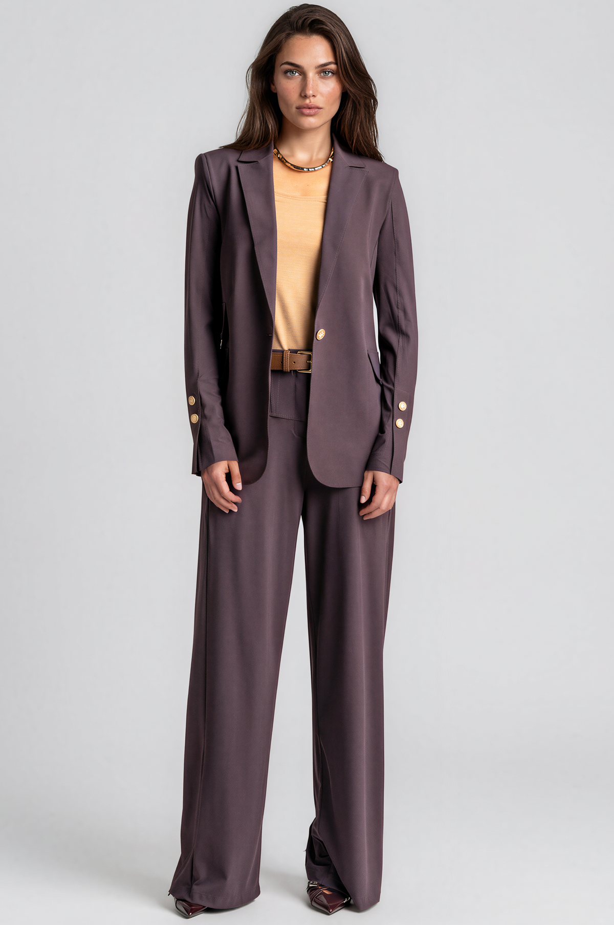 PAULA RYAN Long-line Boyfriend Jacket - Microjersey Cocoa Plum - Paula Ryan