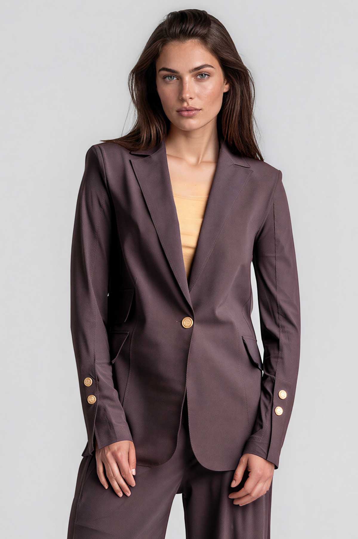PAULA RYAN Long-line Boyfriend Jacket - Microjersey Cocoa Plum - Paula Ryan