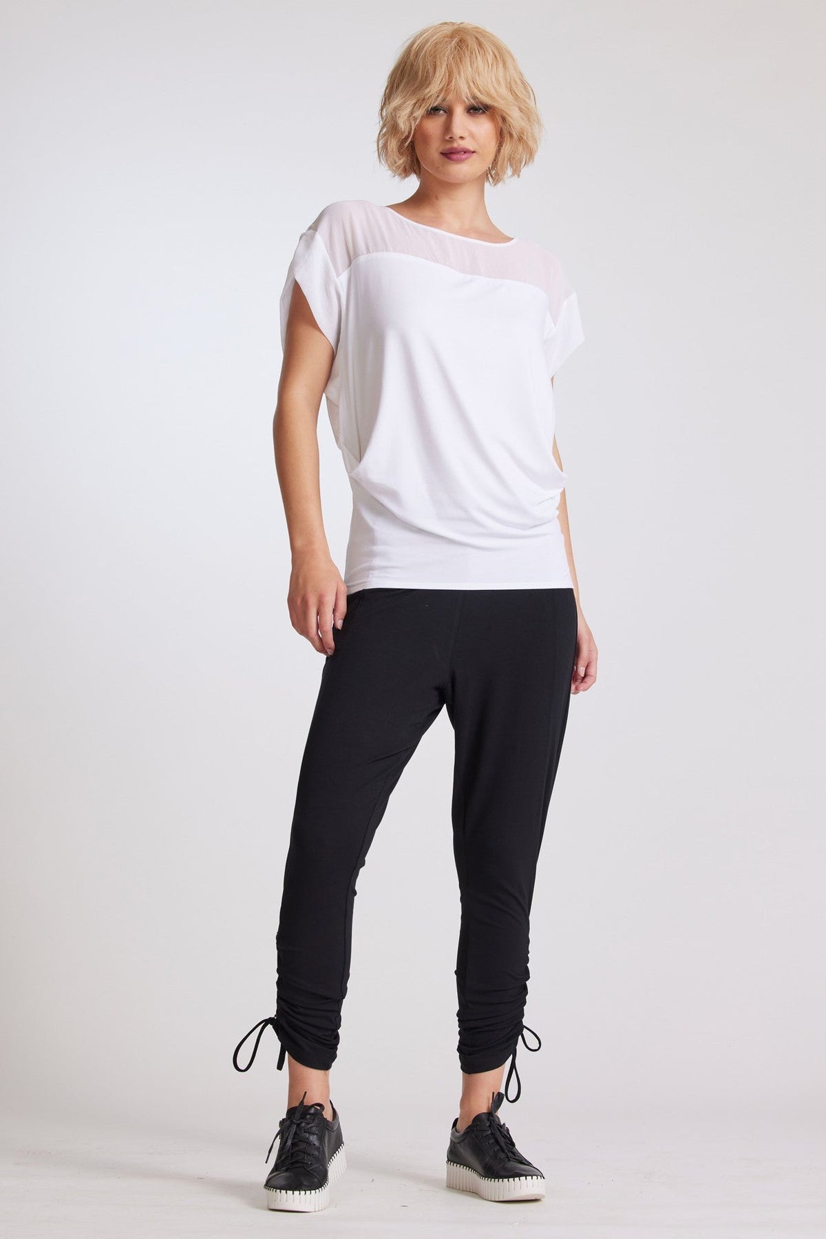 PAULA RYAN Chiffon Yoke Cuffed Top - White - Micromodal - PRE ORDER - Paula Ryan