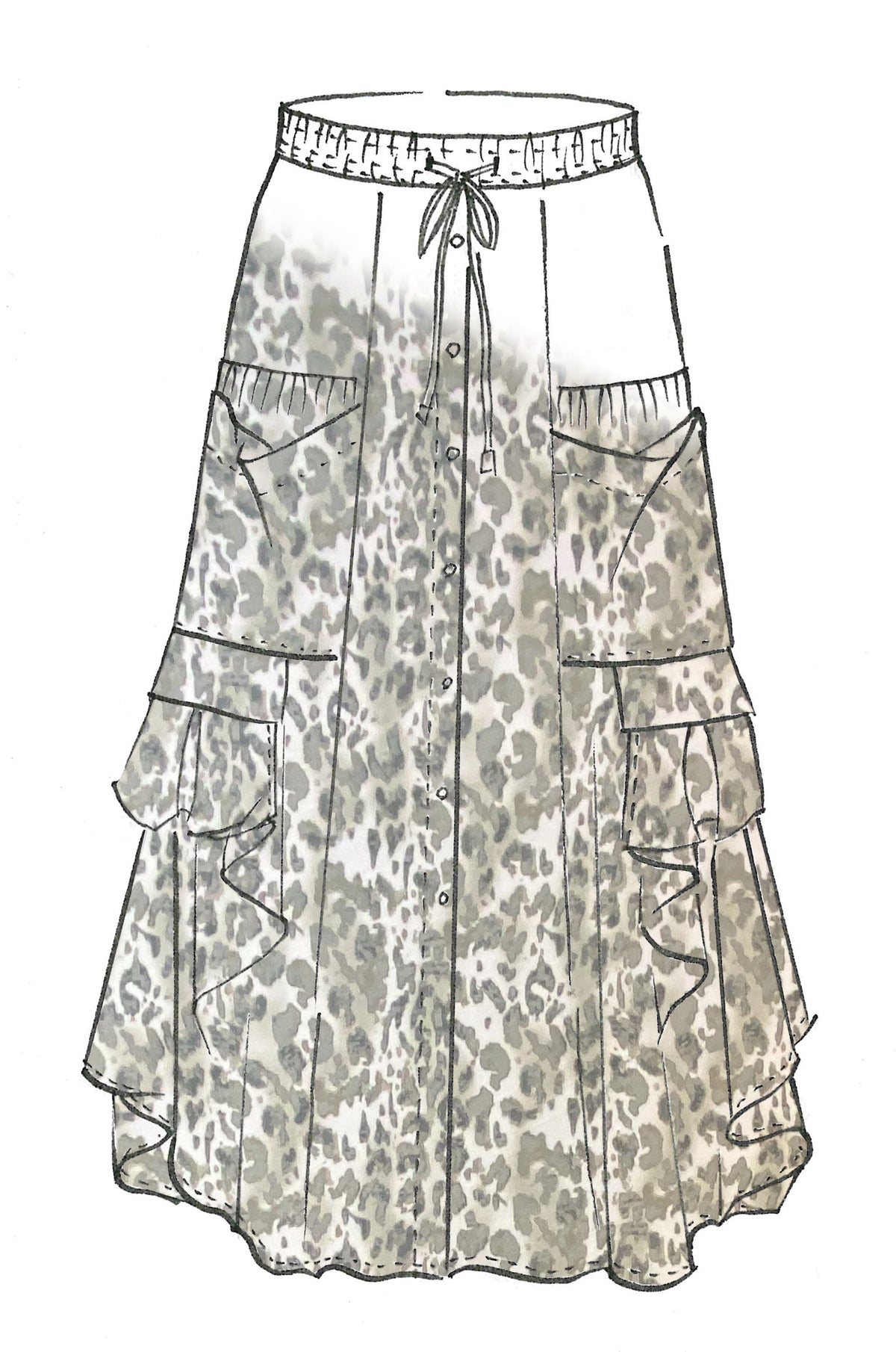PAULA RYAN RELAXED Button Front Pocket Skirt - Cheetah - Paula Ryan
