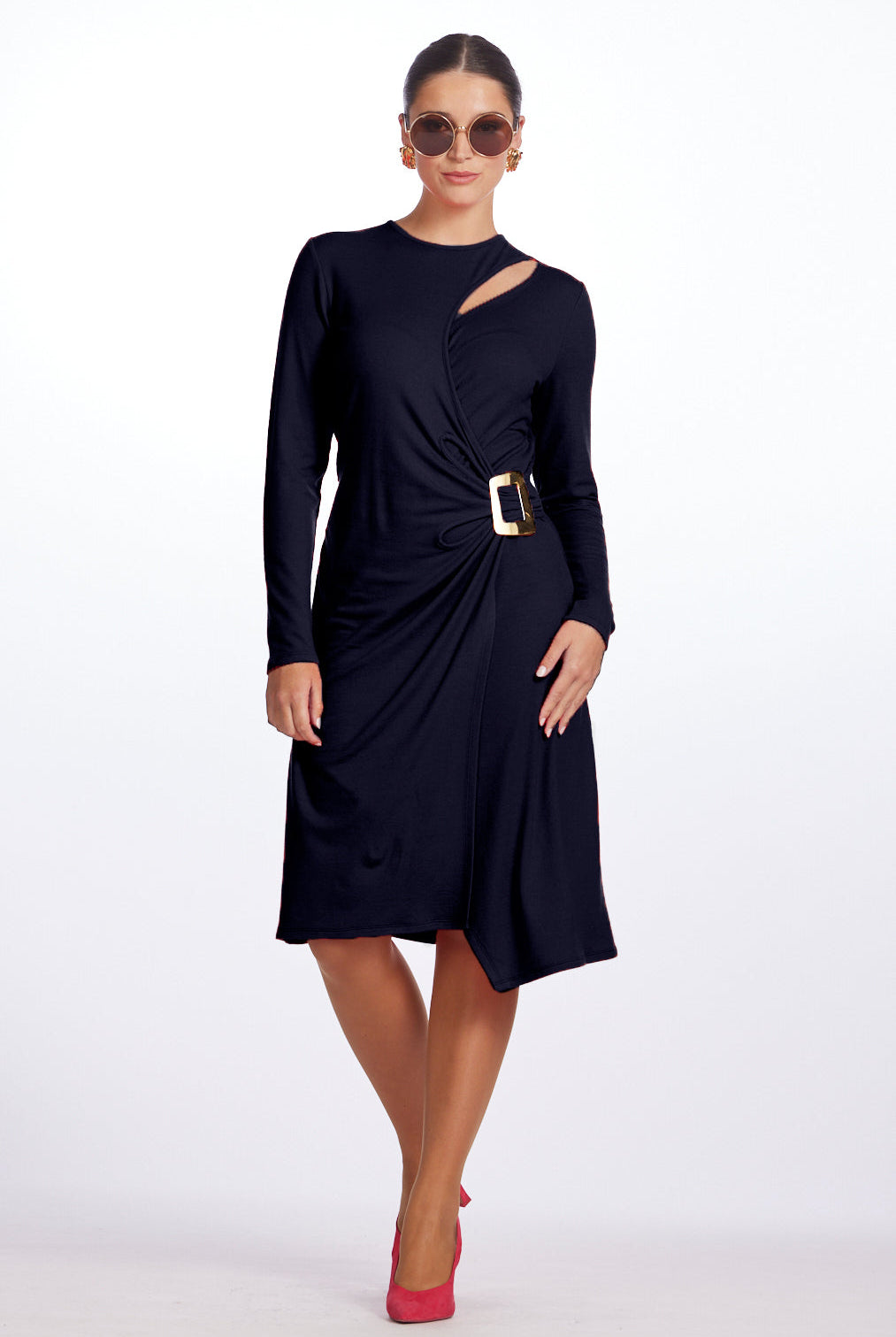 PAULA RYAN Cutaway Wrap Dress - Navy Merino - Paula Ryan