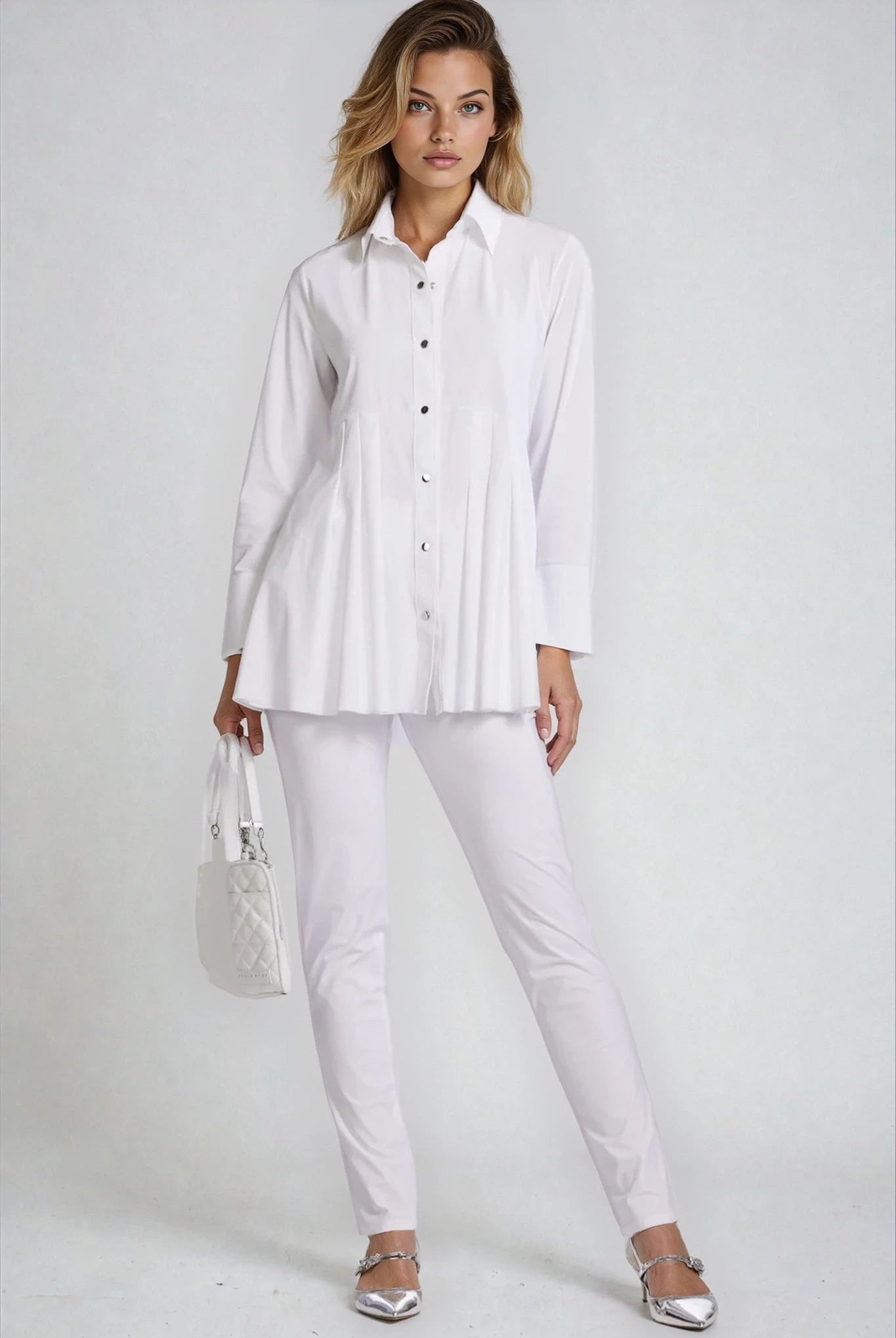 PAULA RYAN ESSENTIALS Waisted Cigarette Pant - Microjersey White - Paula Ryan