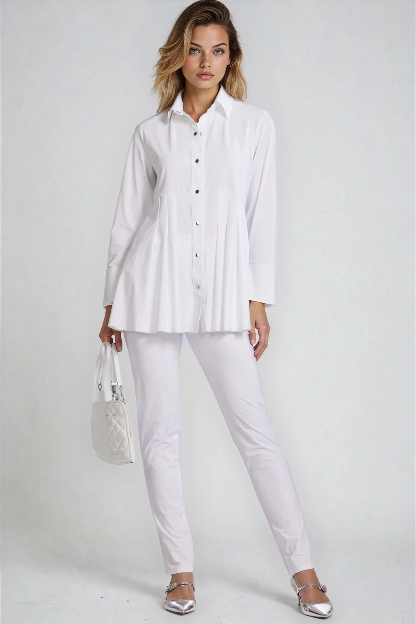 PAULA RYAN ESSENTIALS Waisted Cigarette Pant - Microjersey White - Paula Ryan