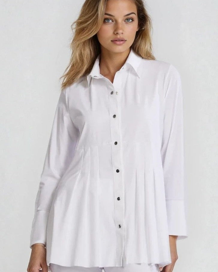 PAULA RYAN Tucked Waist Shirt - Microjersey White - Magpie Style