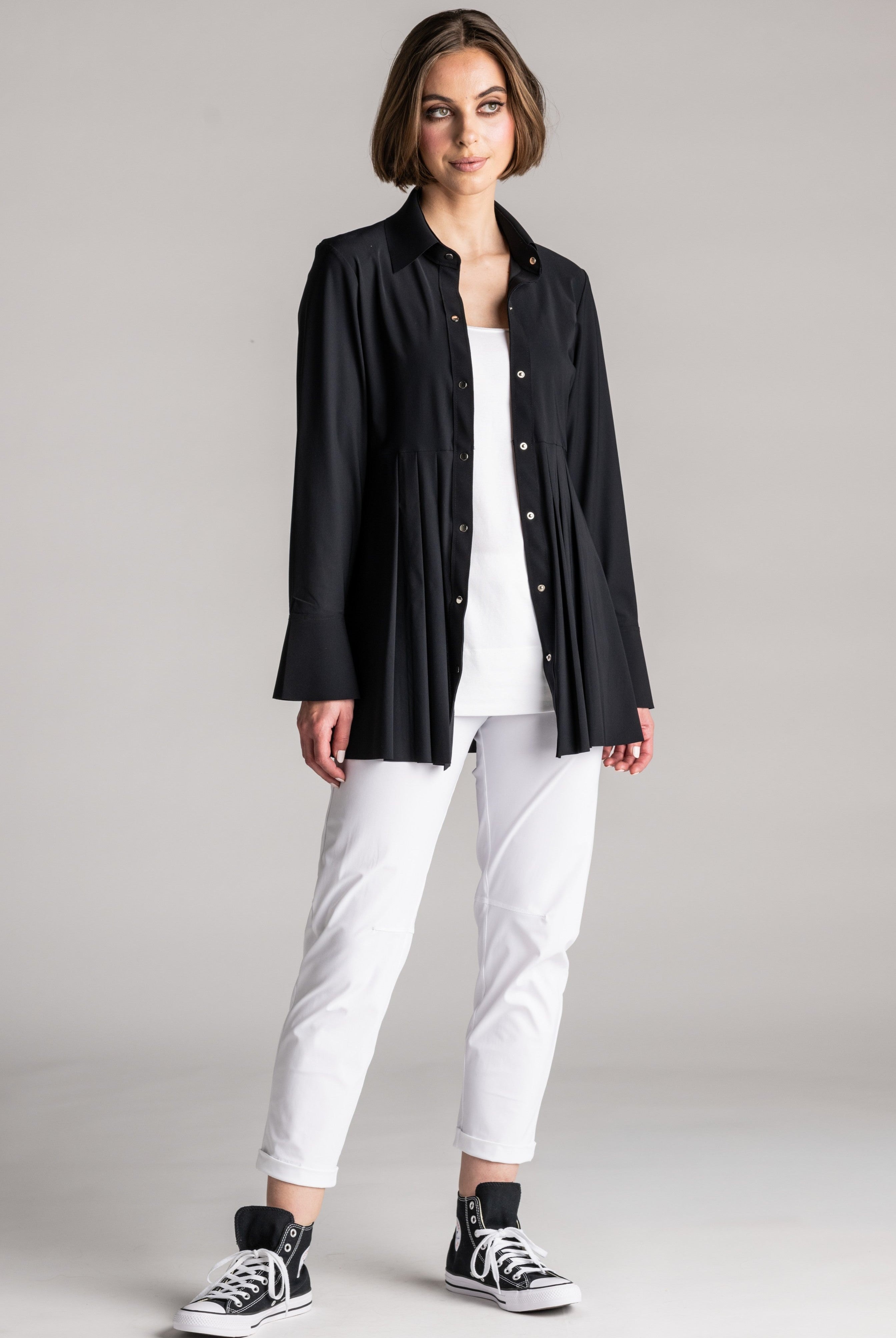 PAULA RYAN Tucked Waist Shirt - Microjersey Black - Paula Ryan