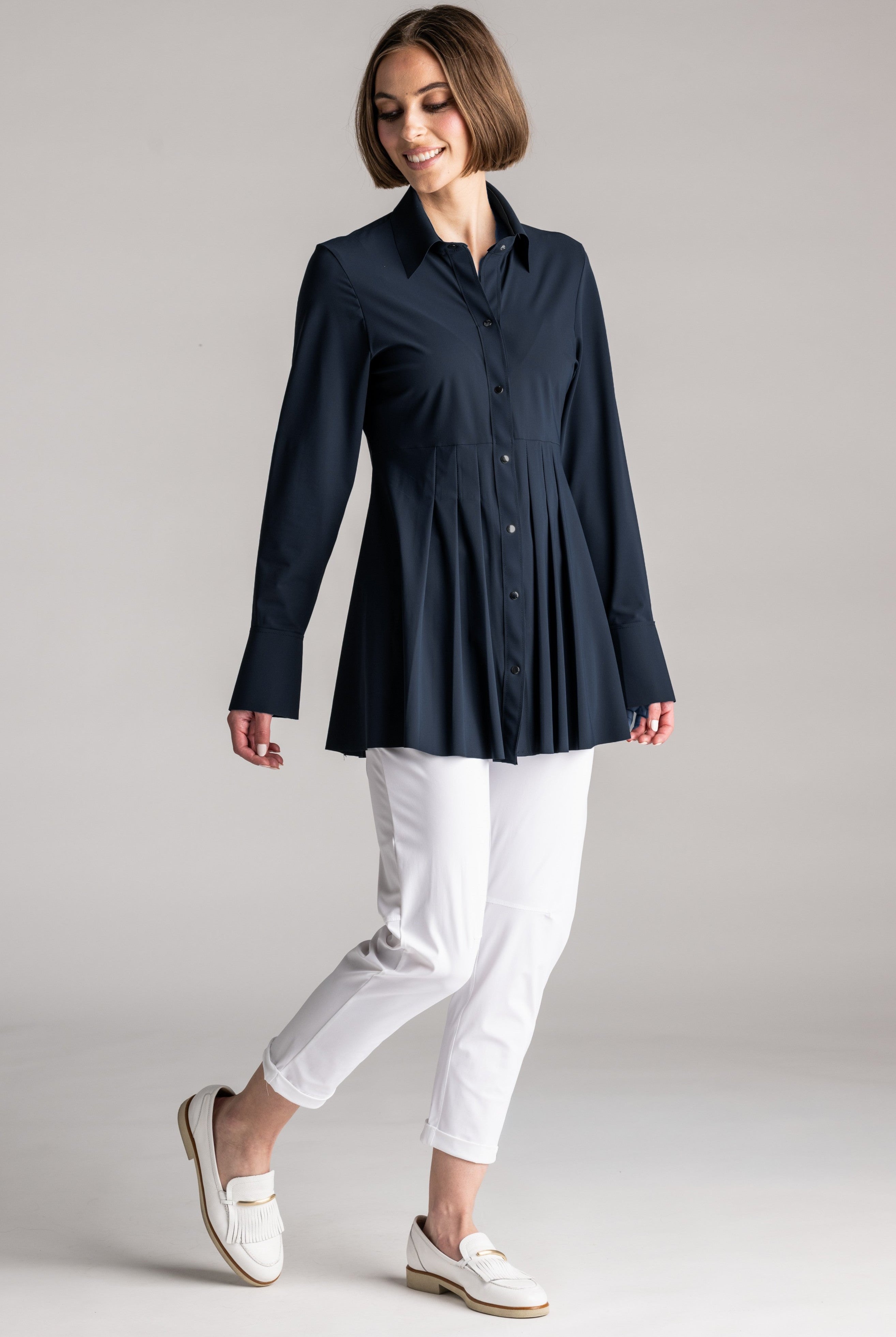 PAULA RYAN Tucked Waist Shirt - Microjersey Navy - Paula Ryan