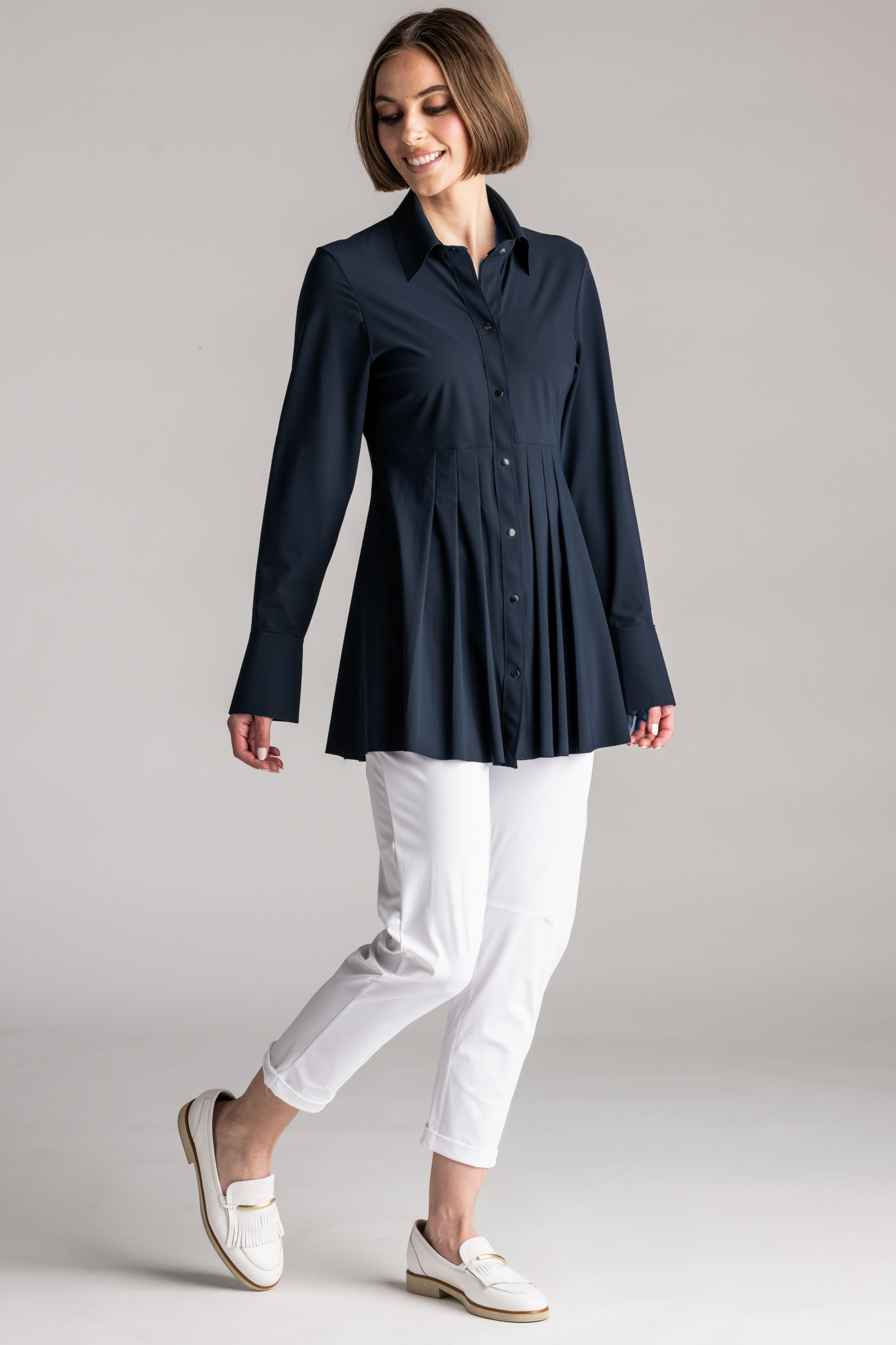 PAULA RYAN Tucked Waist Shirt - Microjersey Navy - Magpie Style