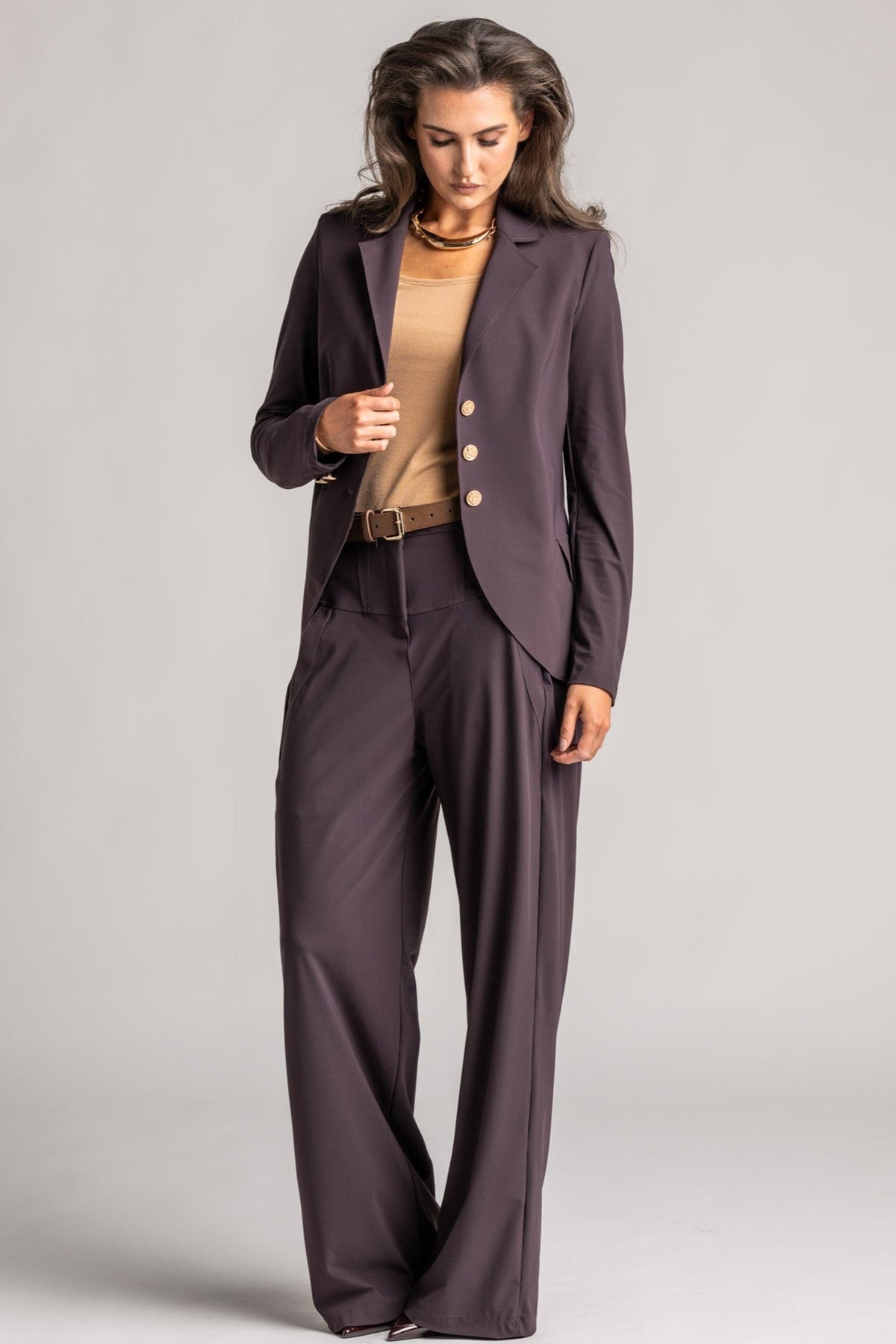 PAULA RYAN Wide Leg Pant - Microjersey Cocoa Plum - Paula Ryan
