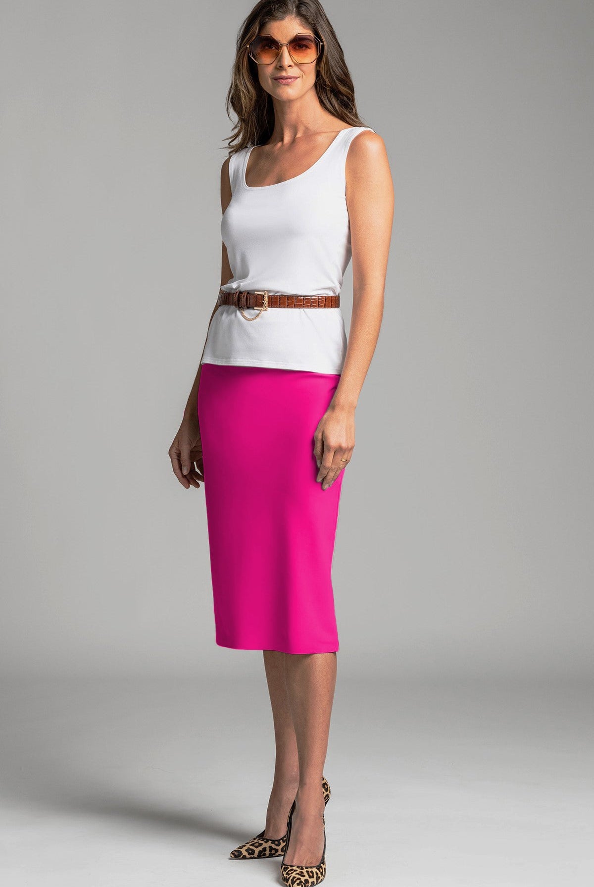 PAULA RYAN ESSENTIALS Regular Stretch Pencil Skirt - Bonded Microjersey - Peony - Paula Ryan