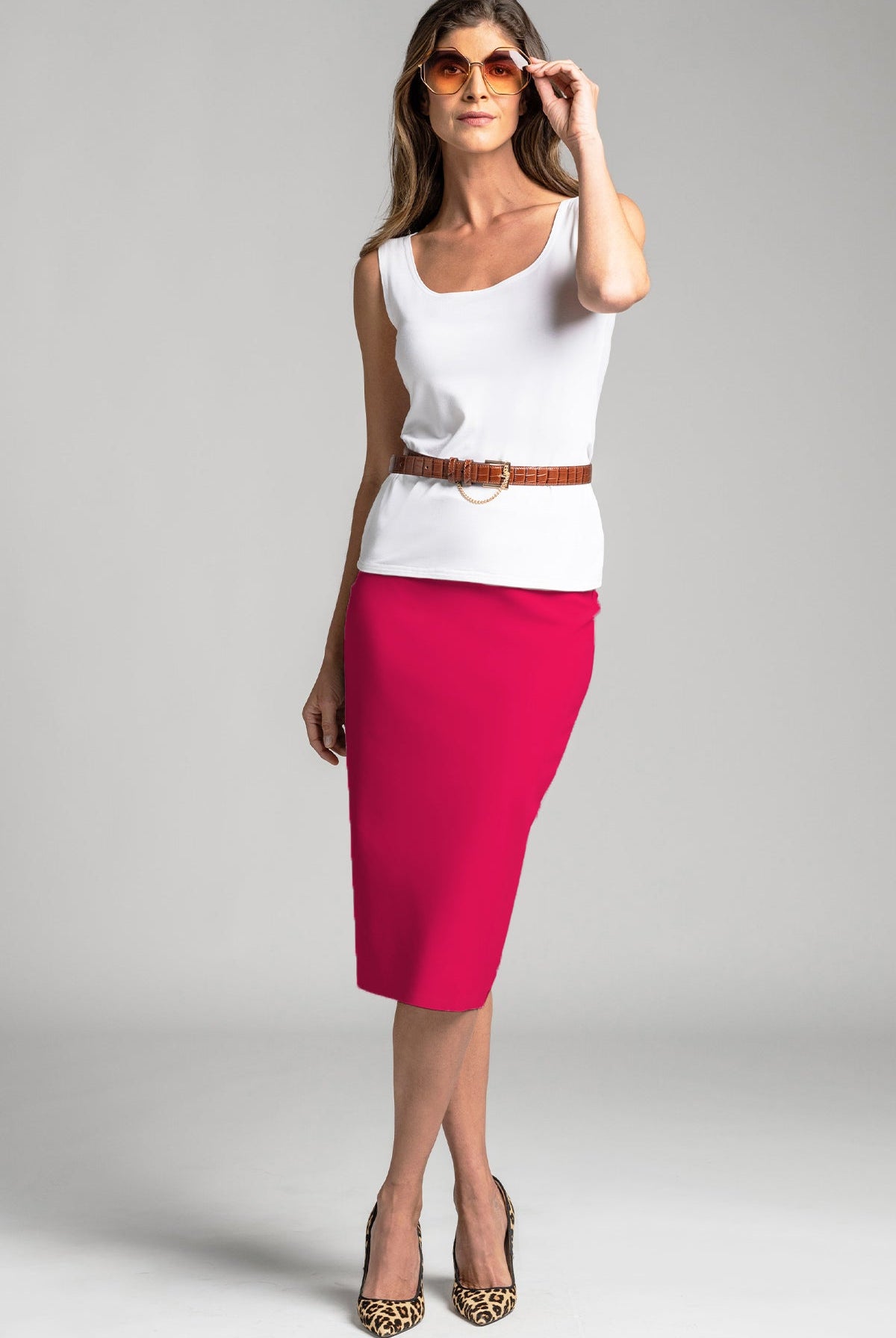 PAULA RYAN Stretch Pencil Skirt Bonded Microjersey - Rose - Paula Ryan