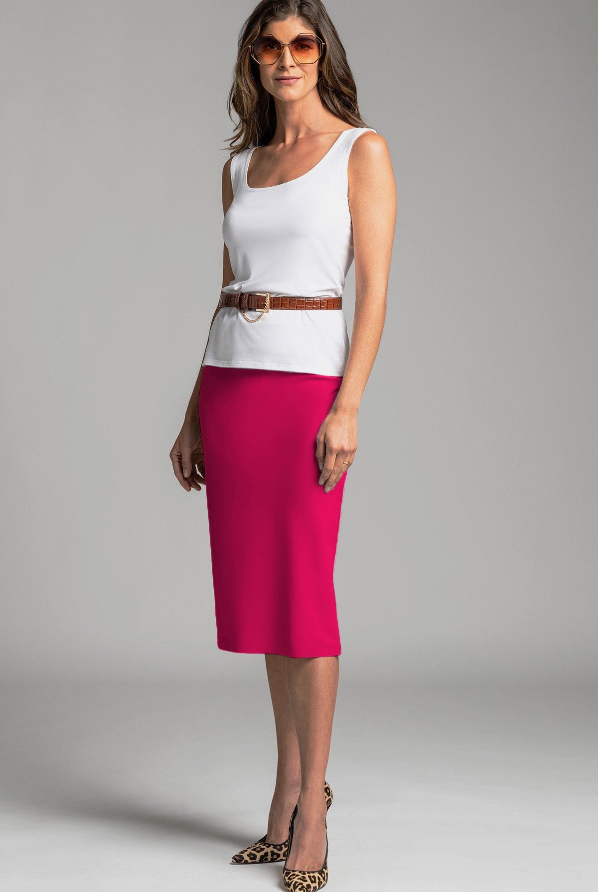 PAULA RYAN Stretch Pencil Skirt Bonded Microjersey - Rose - Paula Ryan
