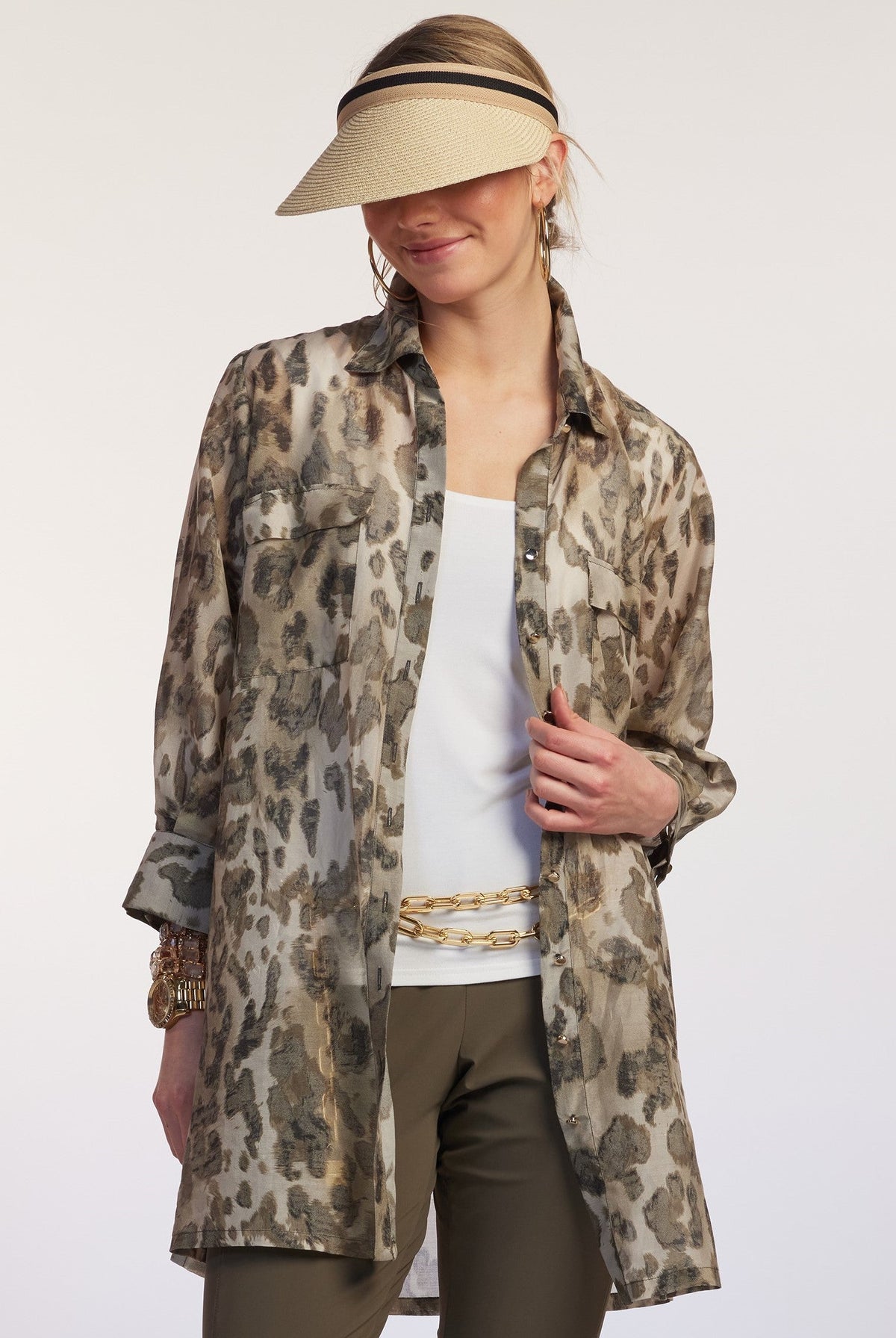 PAULA RYAN RELAXED Cheetah Silk Overshirt - Cheetah - Paula Ryan