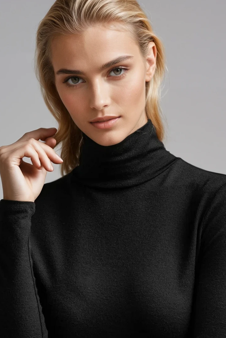 PAULA RYAN Slim Fit Polo Neck Top - Merino - Black - Paula Ryan