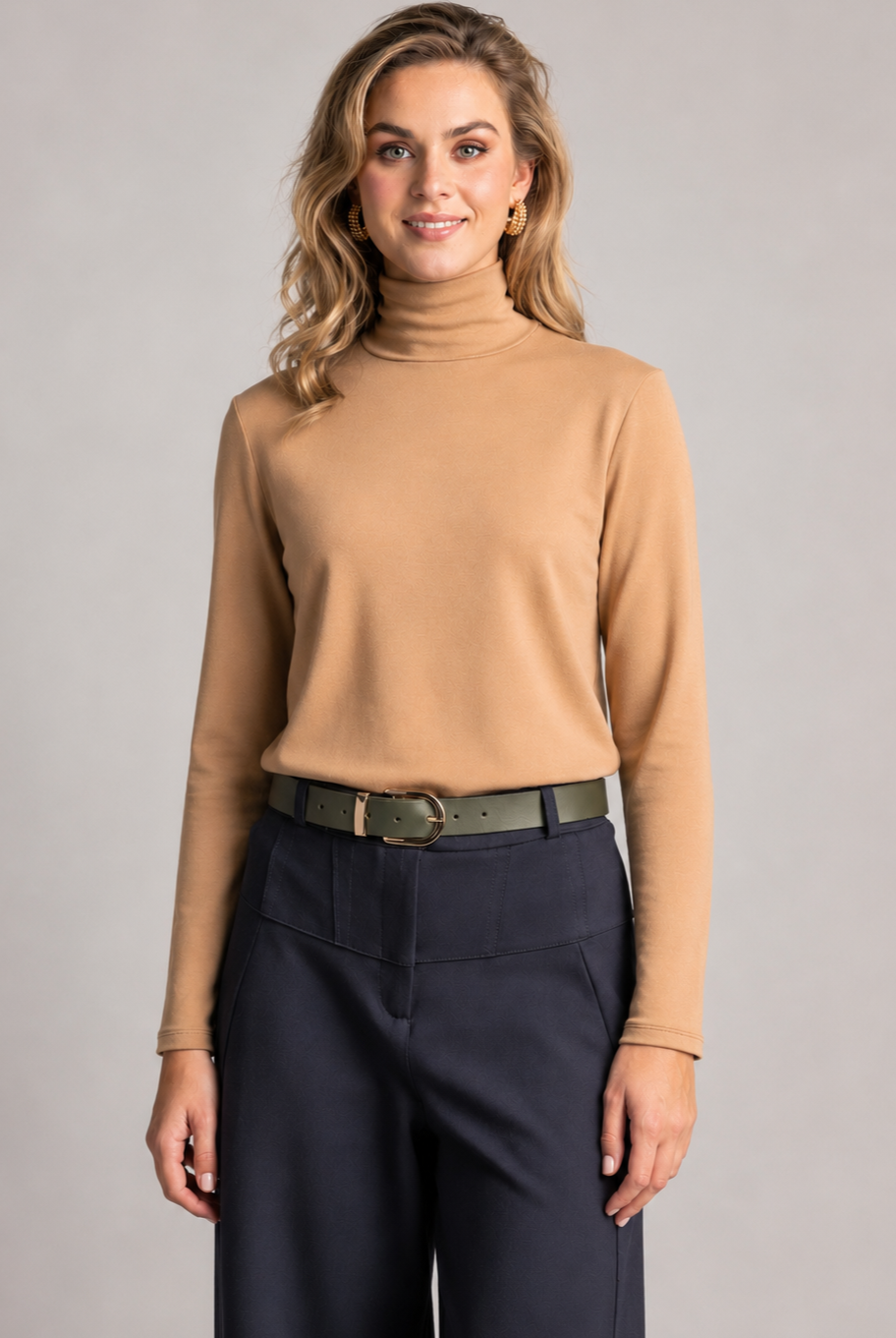 PAULA RYAN Easy Fit Polo Neck Top - Merino Camel - Paula Ryan