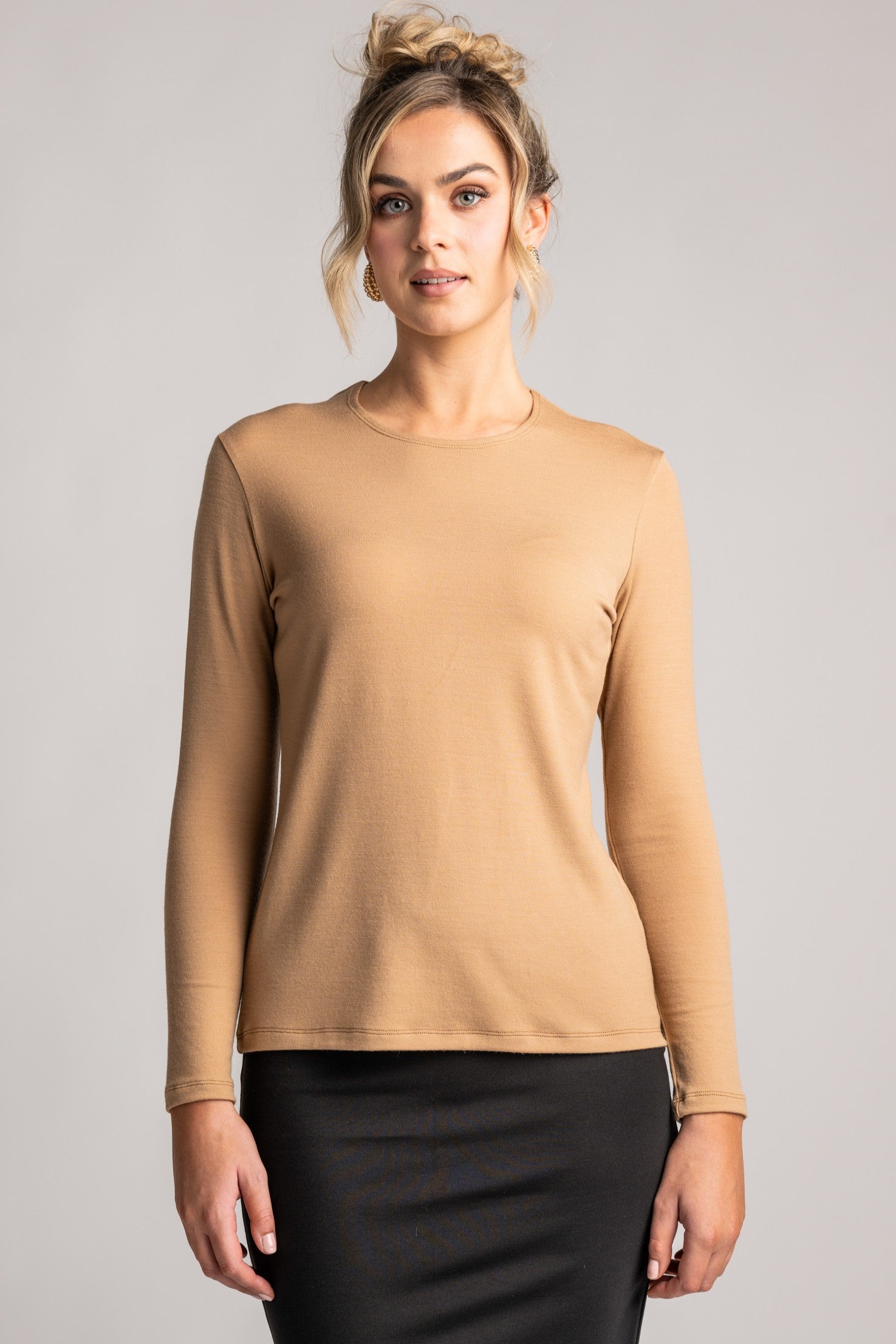 PAULA RYAN Easy Fit Crew Neck Top - Merino Camel - Paula Ryan