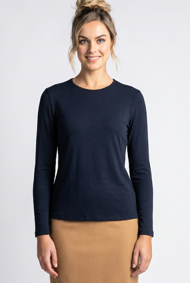 PAULA RYAN Easy Fit Crew Neck Top - Merino Navy - Paula Ryan