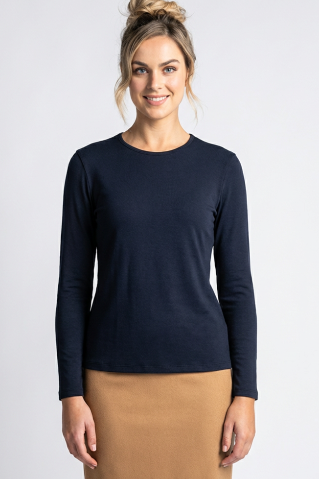 PAULA RYAN Easy Fit Crew Neck Top - Merino Navy - Paula Ryan
