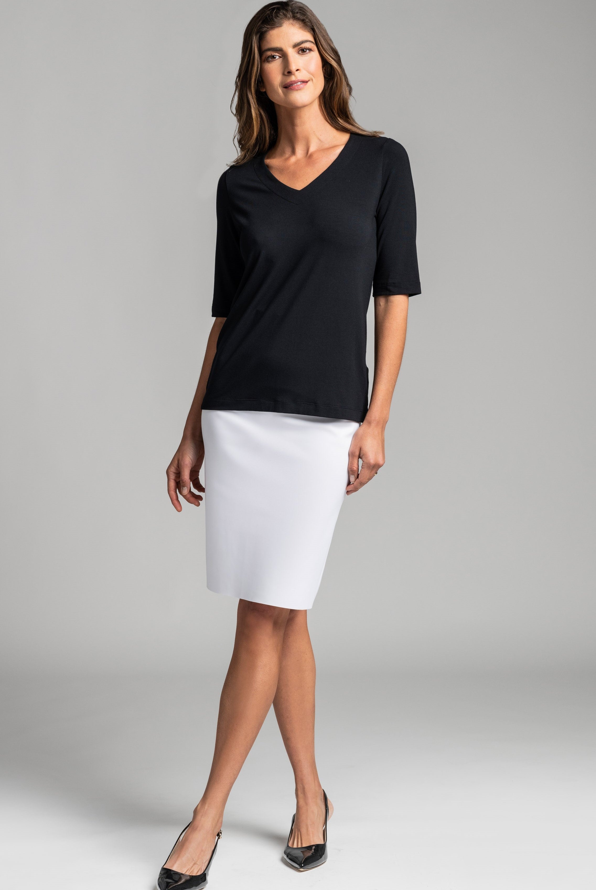 PAULA RYAN ESSENTIALS Easy Fit Half Sleeve V Neck Top - MicroModal - Paula Ryan