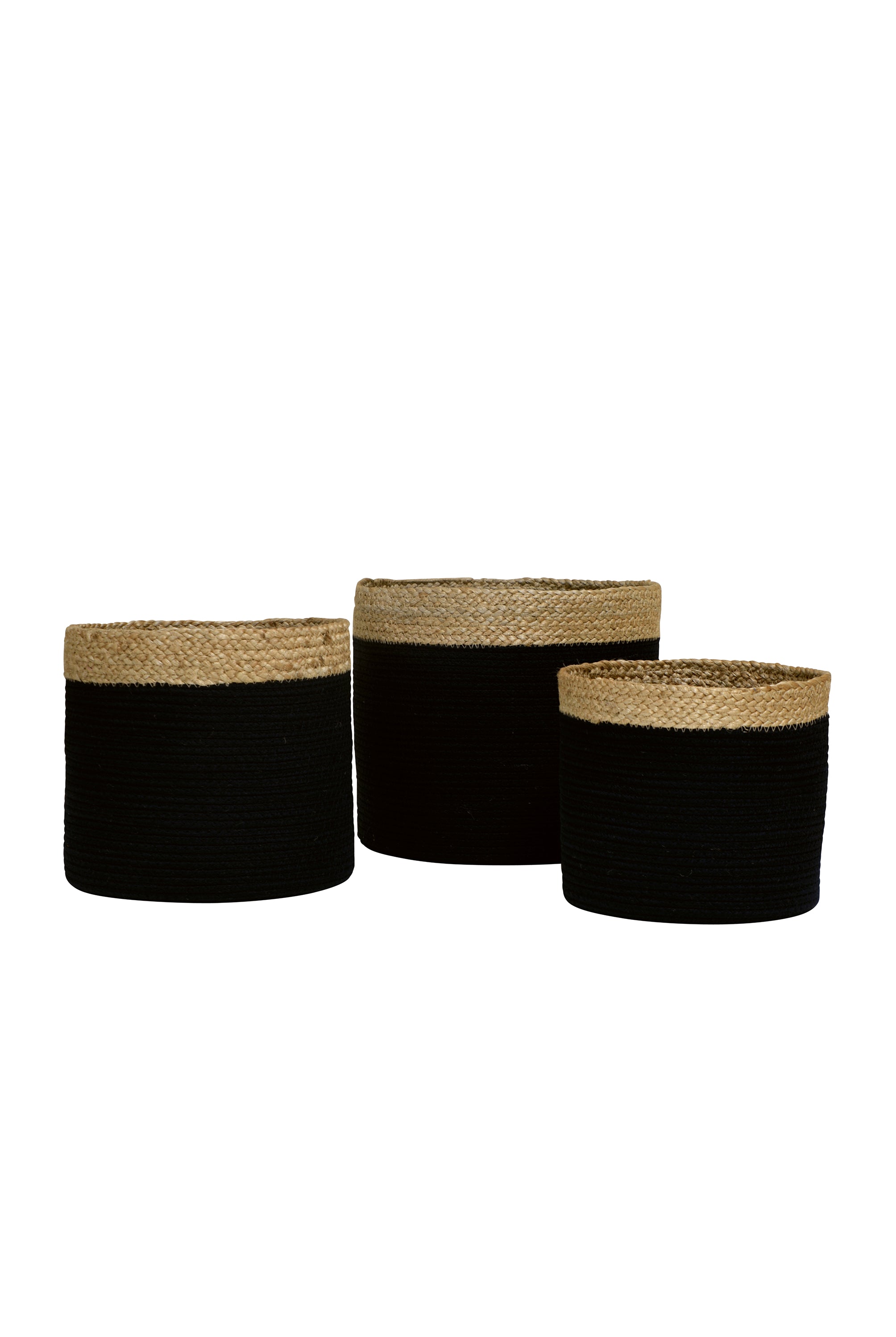 Thick Rimmed Planter Baskets - Set of 3 Black/Natural - Magpie Style