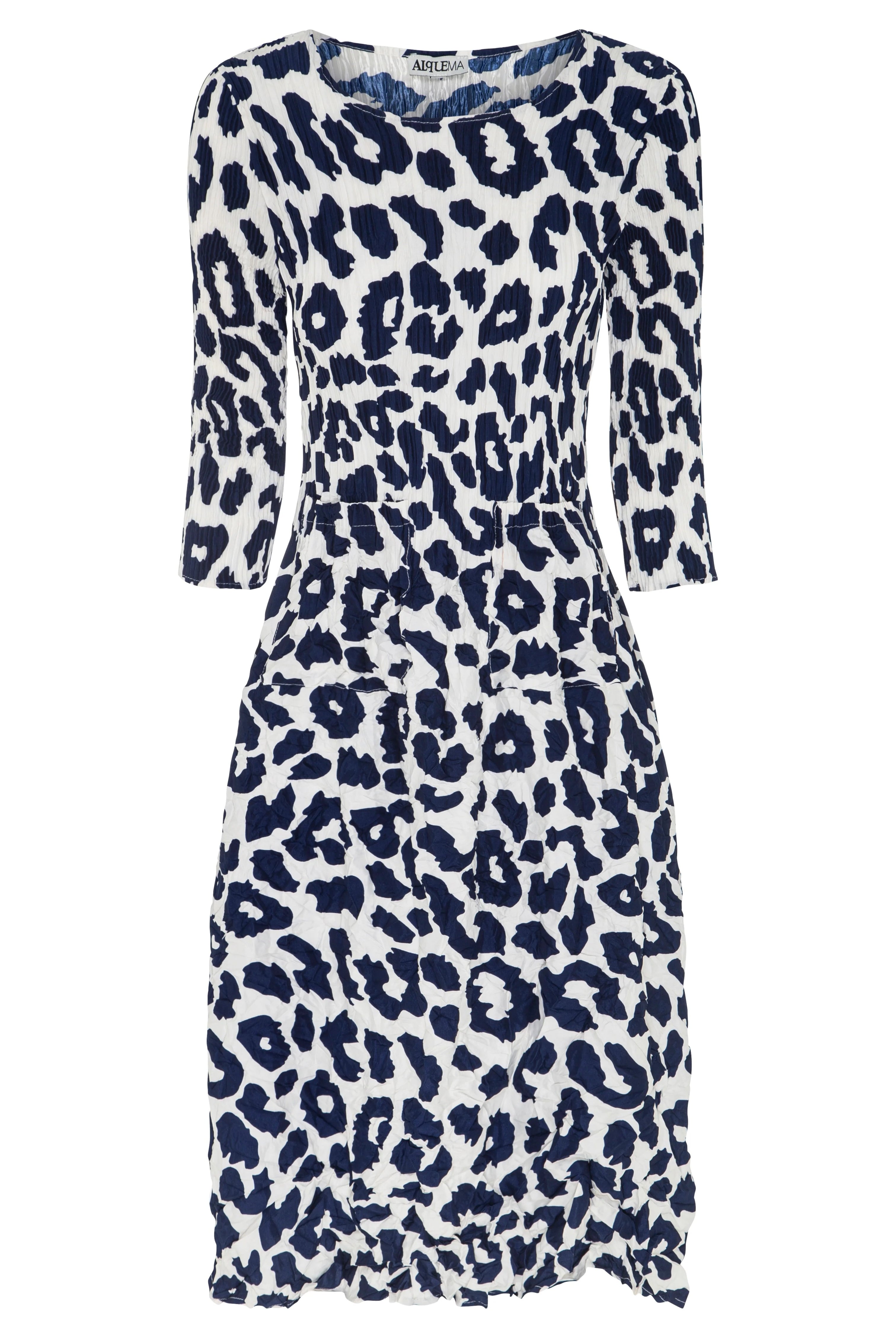 ALQUEMA 3/4 Sleeve Smash Pocket Dress - Indigo Leopard - Magpie Style