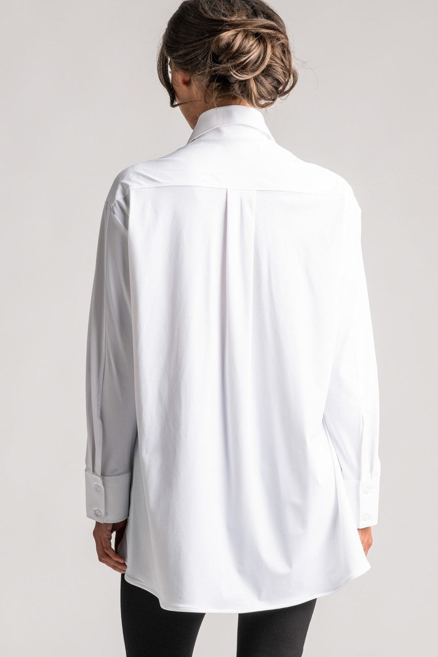 PAULA RYAN High Collar Boyfriend Shirt - Microjersey White - Paula Ryan