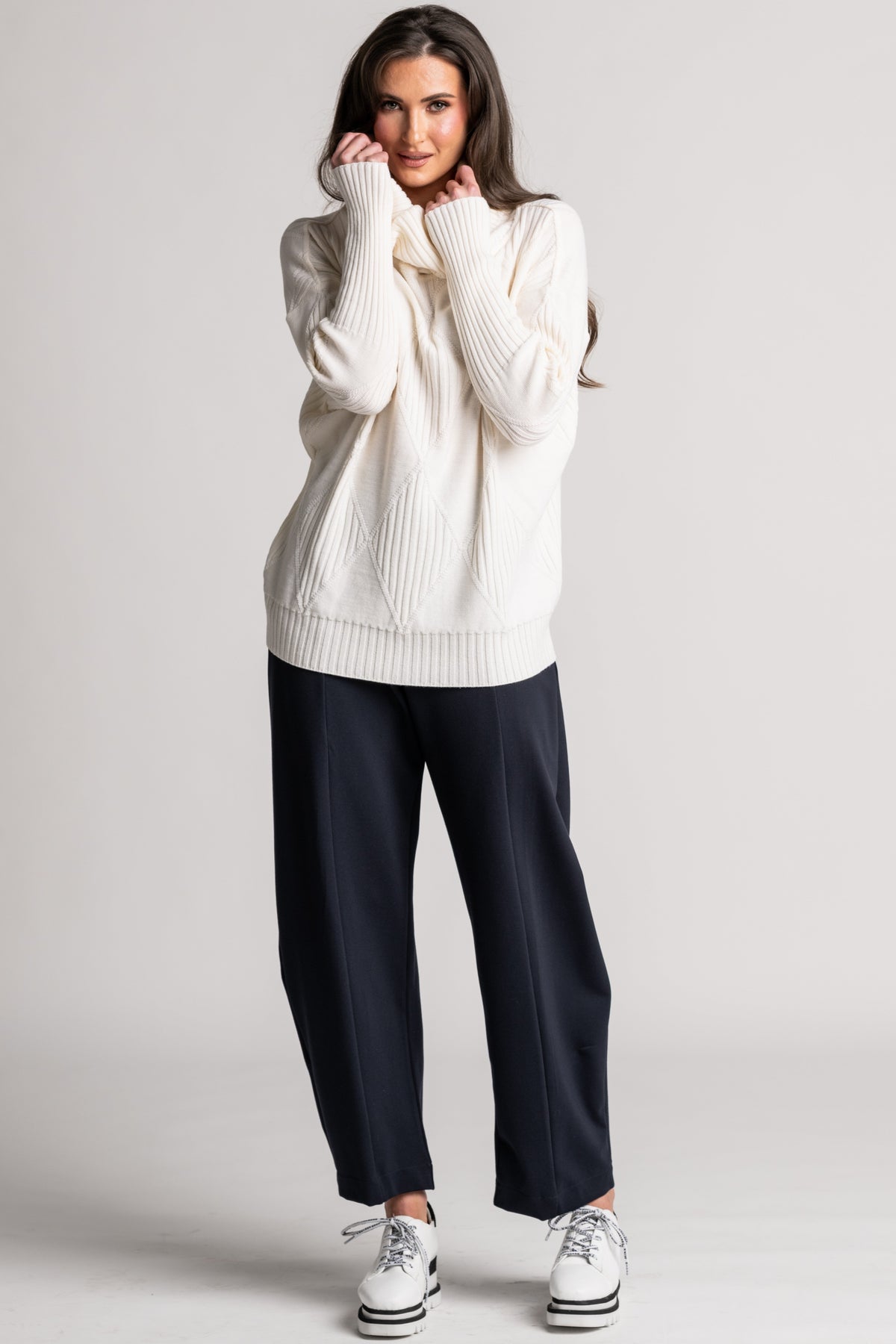 PAULA RYAN Side Zip Barrel Pant - Navy Roma - Paula Ryan