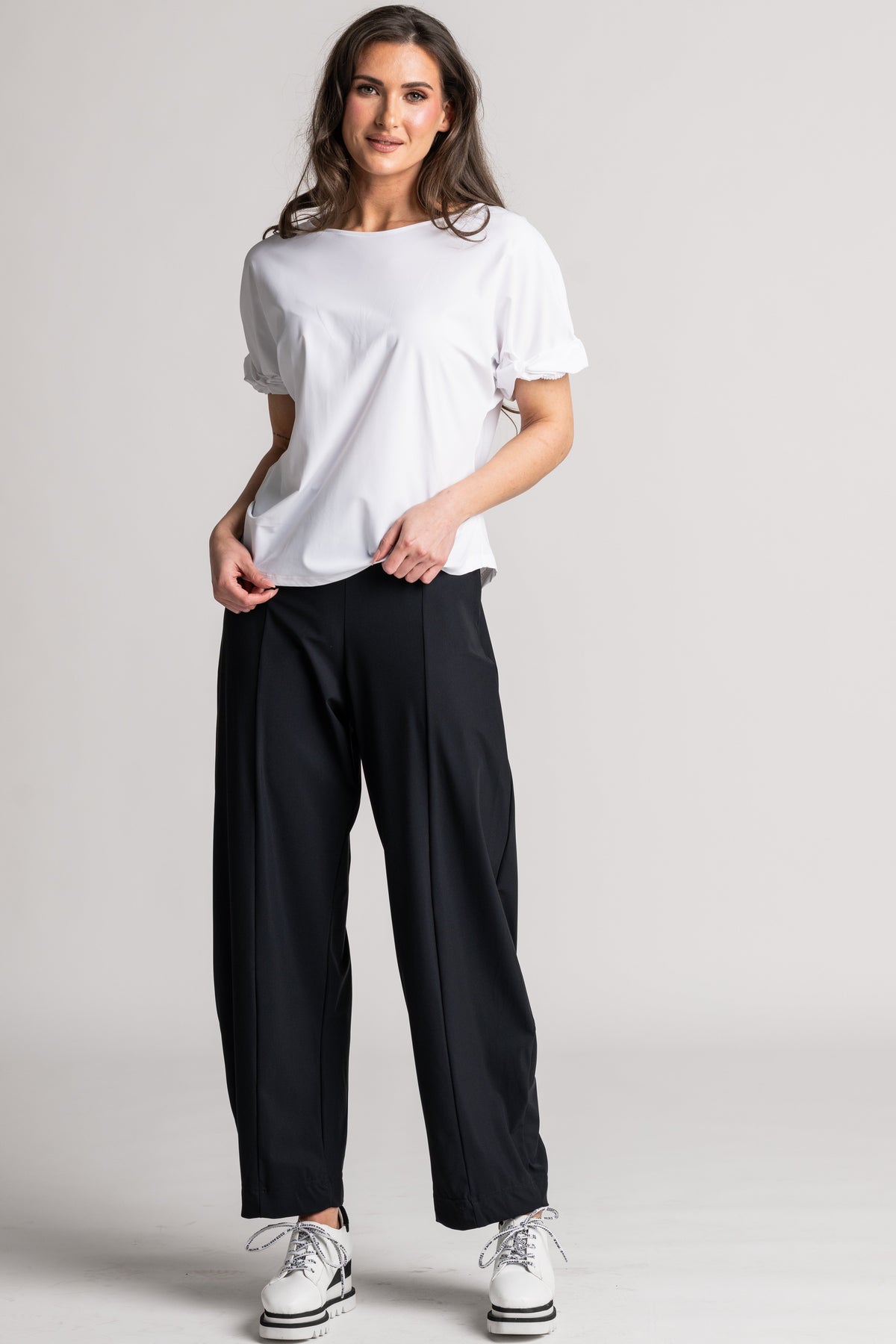 PAULA RYAN Side Zip Barrel Pant - Black Microjersey - Paula Ryan