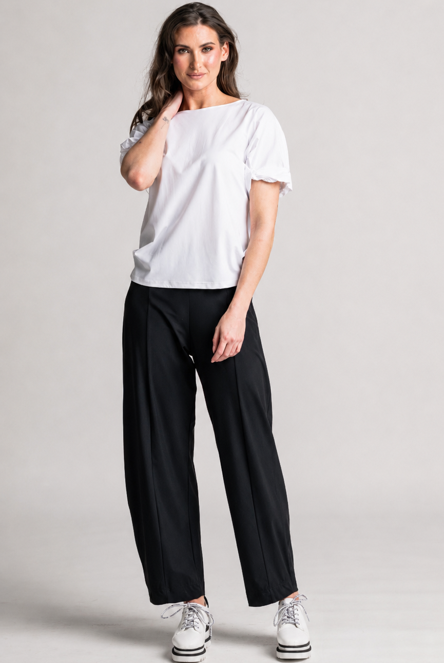 PAULA RYAN Side Zip Barrel Pant - Black Microjersey - Paula Ryan