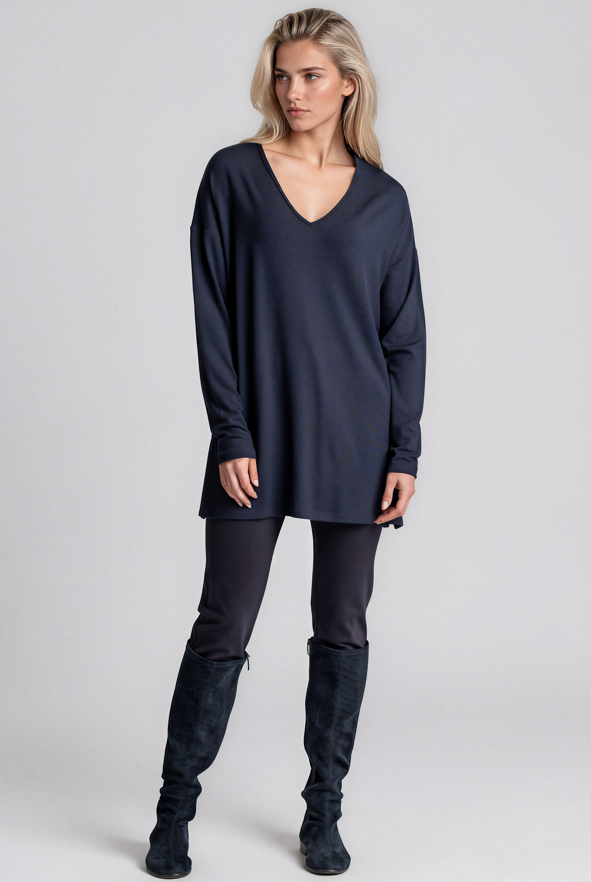 PAULA RYAN Relaxed V-Neck Tunic - Navy Merino - Paula Ryan