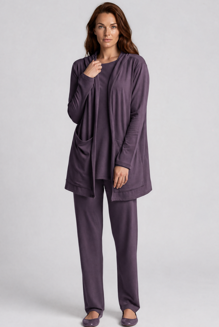 PAULA RYAN Straight Leg Lounge Pant - Merino Cocoa Plum - Paula Ryan