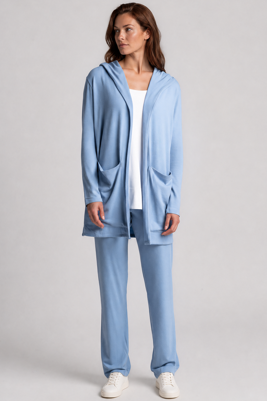 PAULA RYAN Hooded Cardigan with Pockets - Merino Cornflower - Paula Ryan