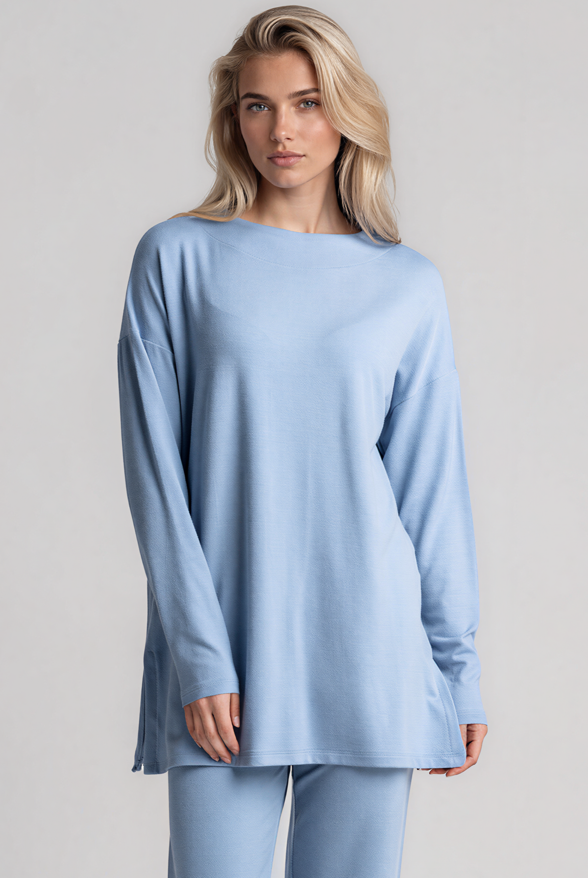 PAULA RYAN Relaxed Boat Neck Tunic - Cornflower Merino - Paula Ryan