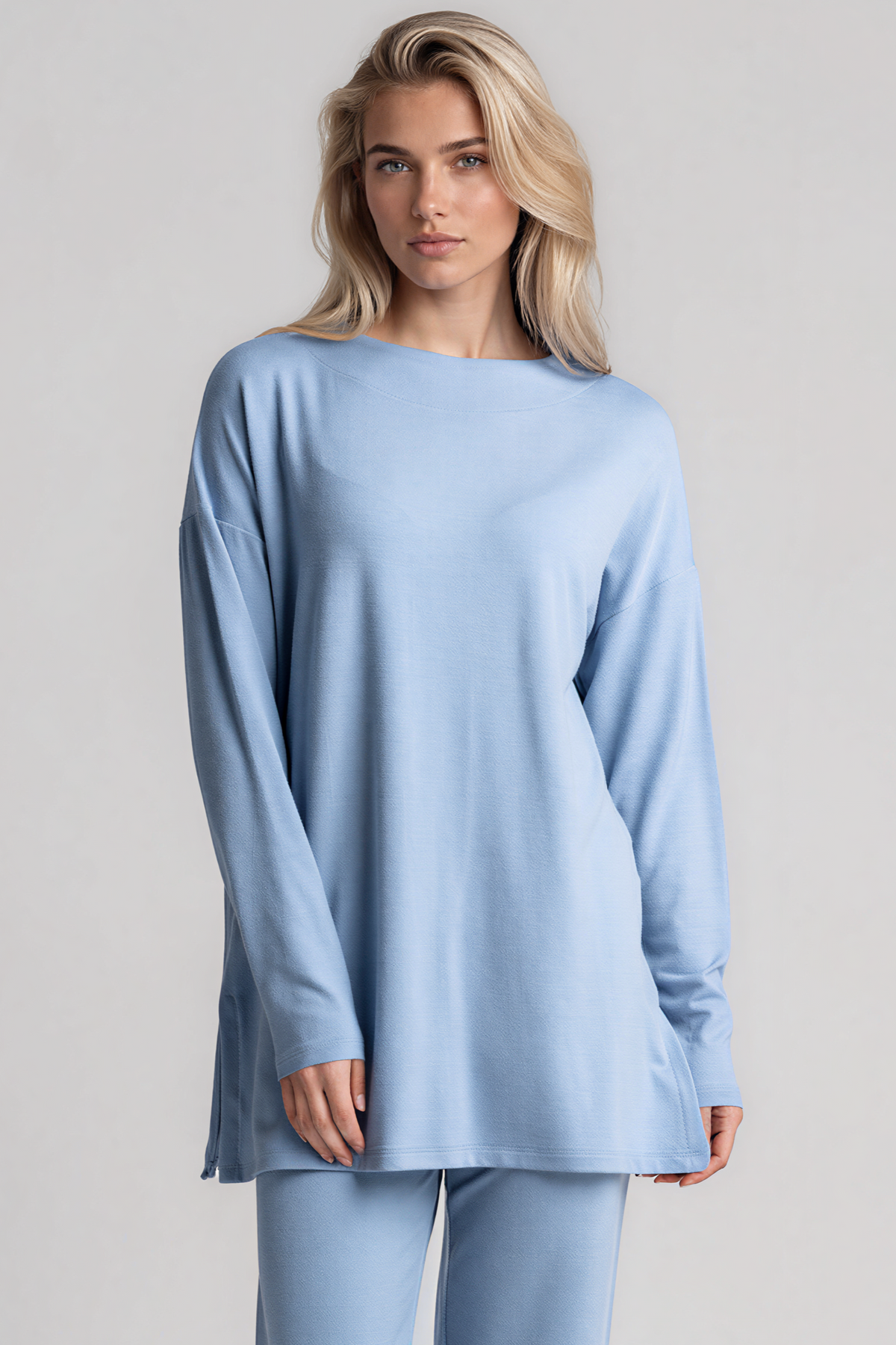PAULA RYAN Relaxed Boat Neck Tunic - Cornflower Merino - Paula Ryan