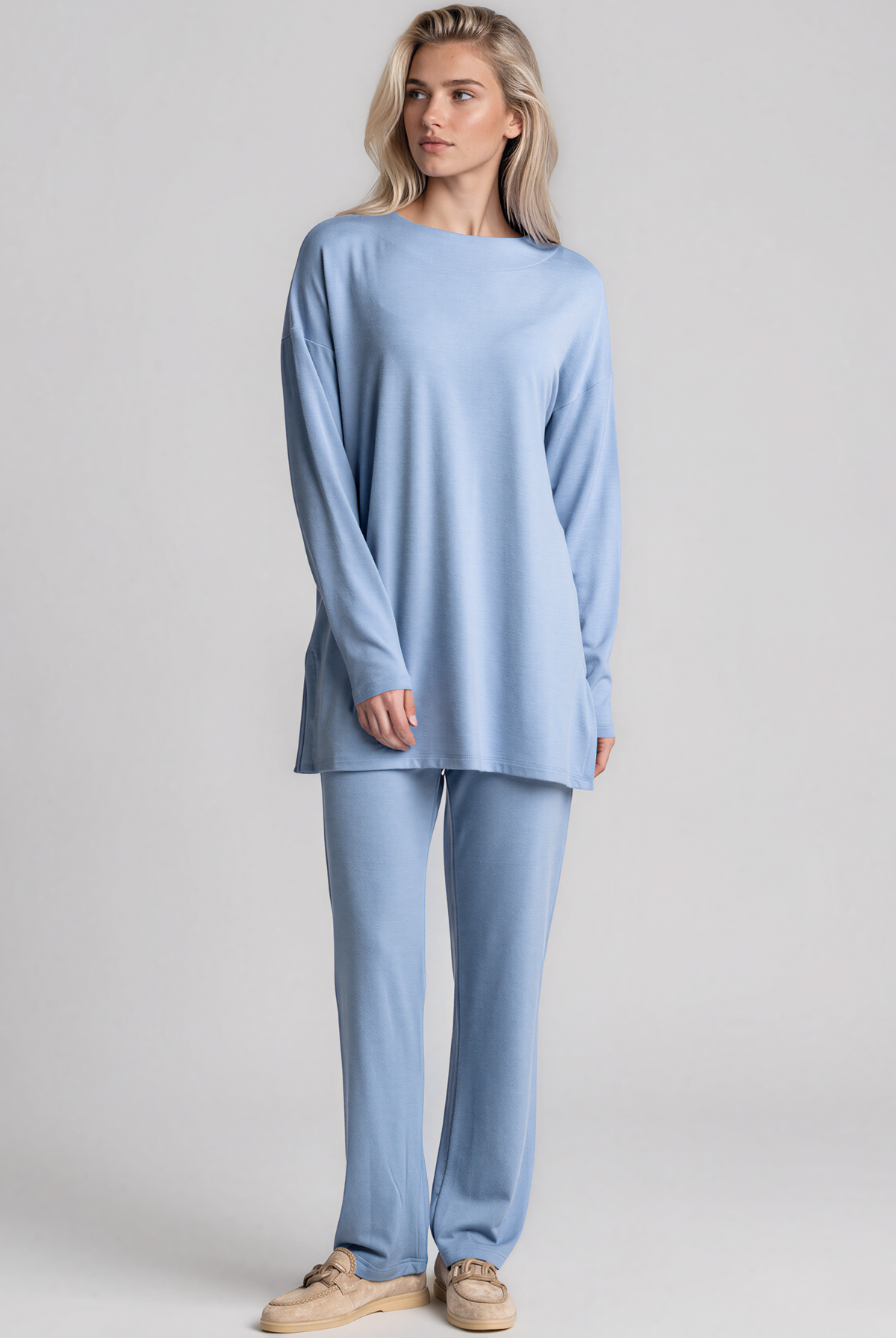 PAULA RYAN Relaxed Boat Neck Tunic - Cornflower Merino - Paula Ryan