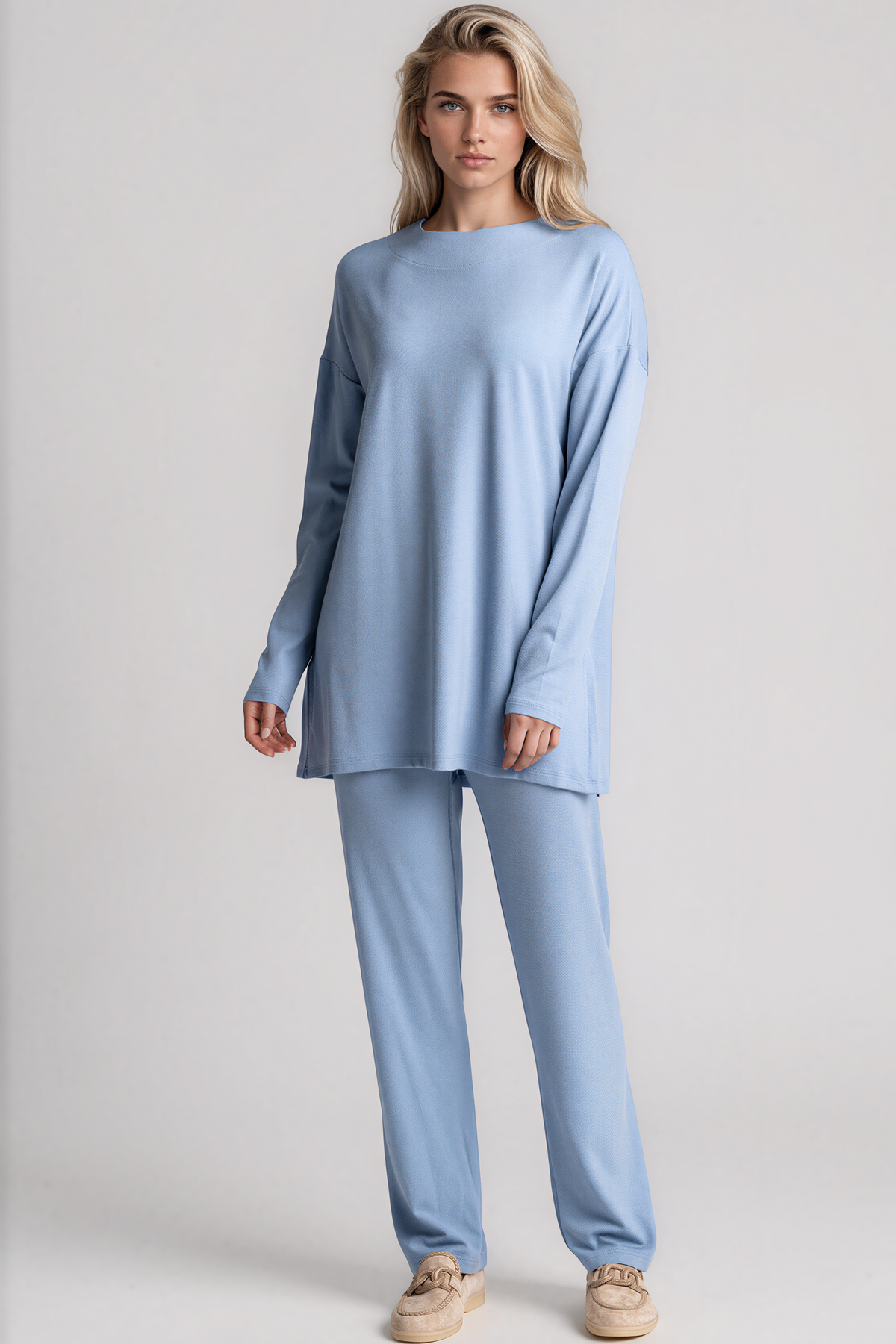 PAULA RYAN Relaxed Boat Neck Tunic - Cornflower Merino - Paula Ryan