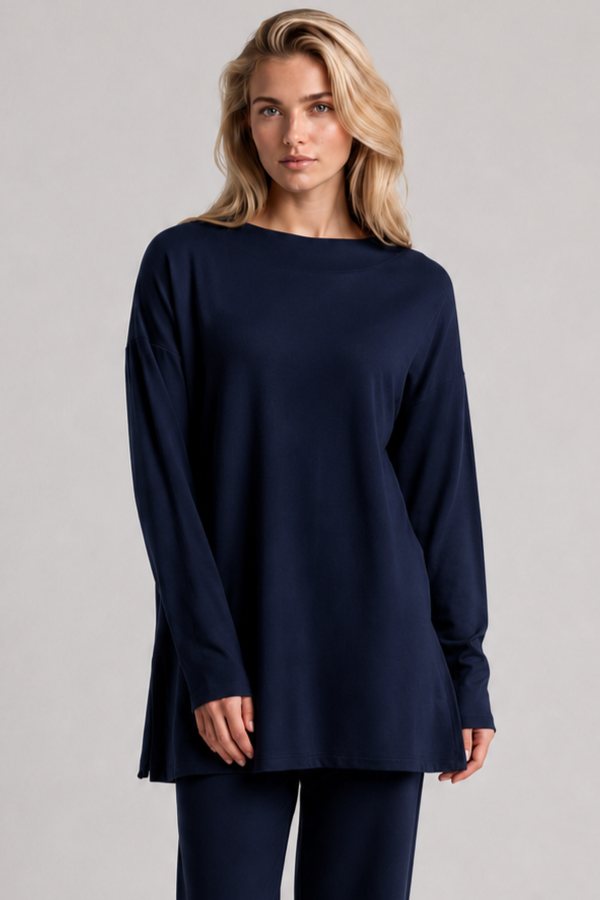 PAULA RYAN Relaxed Boat Neck Tunic - Navy Merino - Paula Ryan