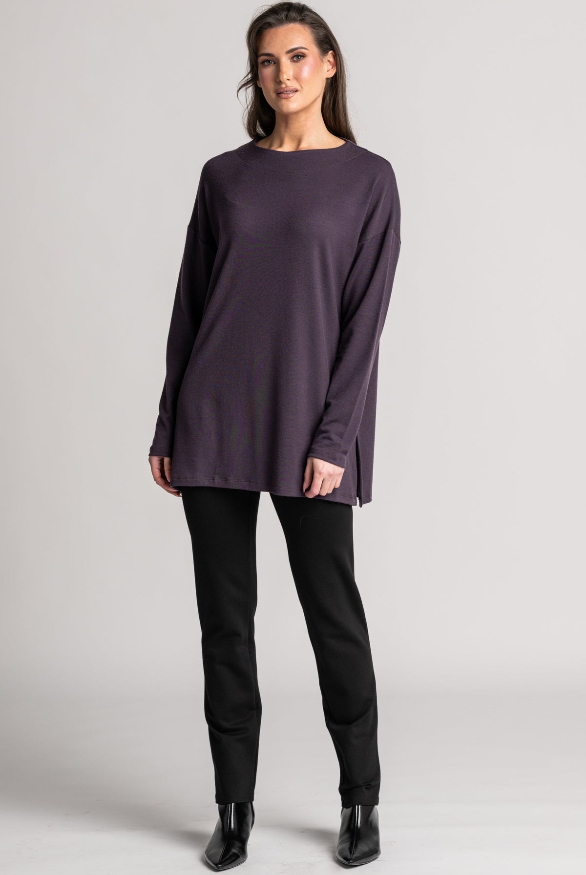 PAULA RYAN Relaxed Boat Neck Tunic - Cocoa Plum Merino - Paula Ryan
