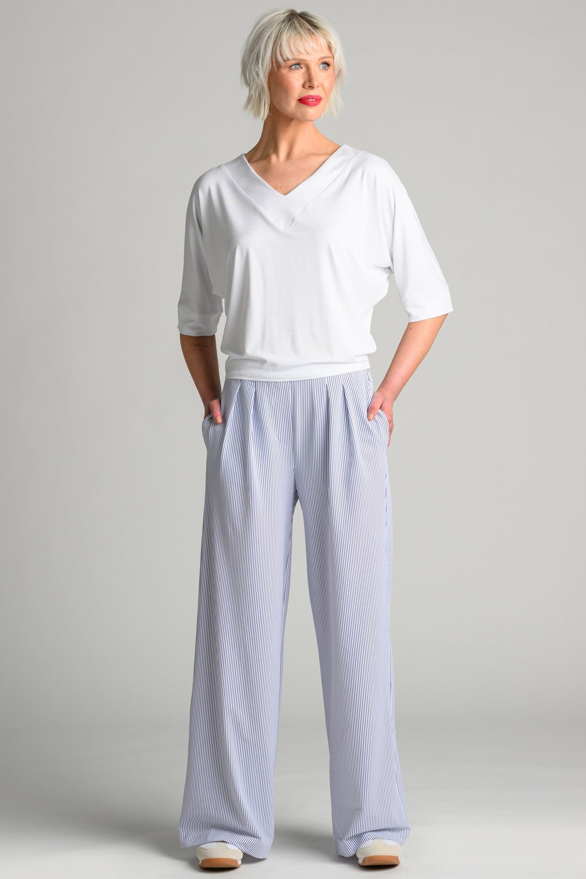 PAULA RYAN Wide Leg Pant - Single Stripe Microjersey - Paula Ryan