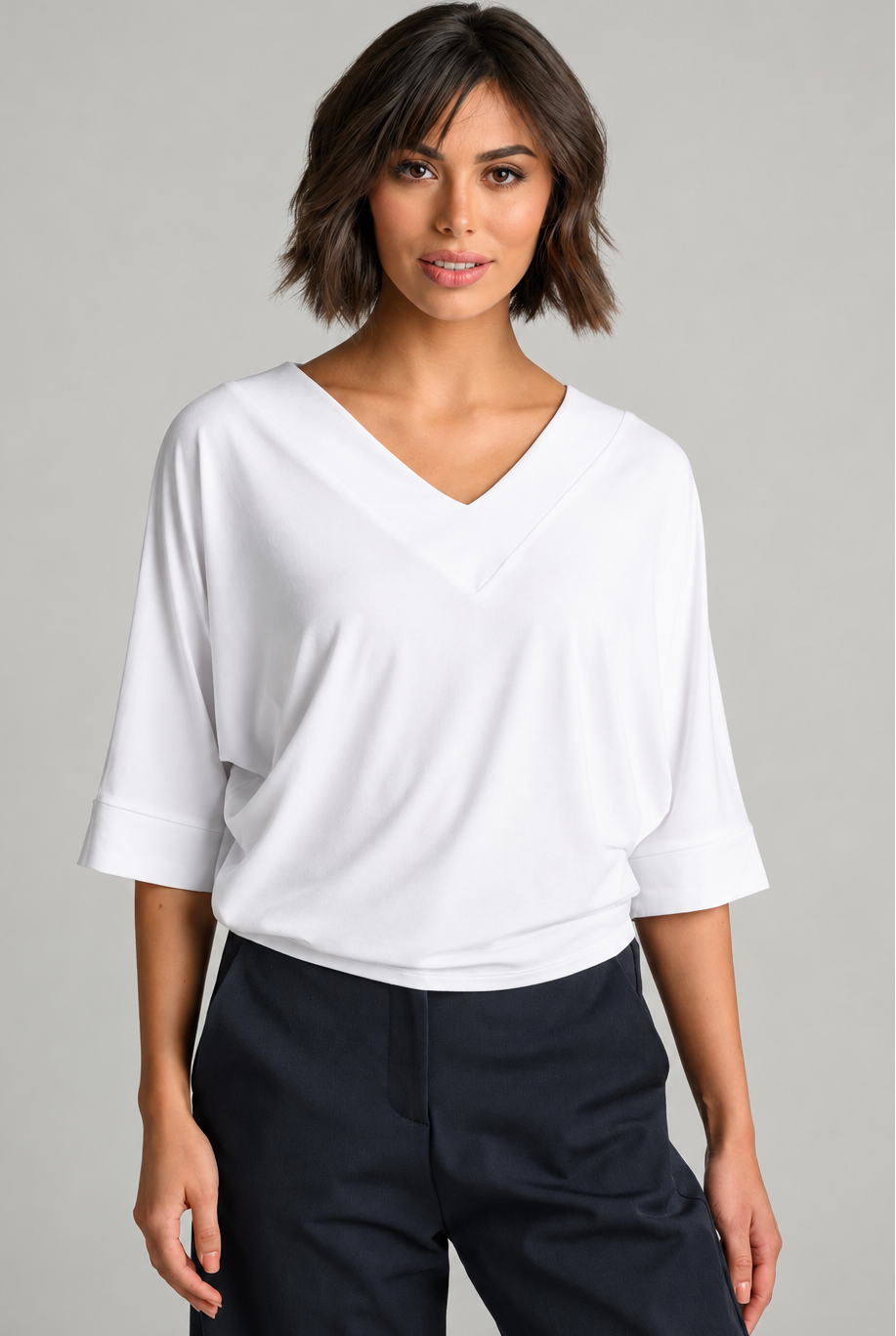 Paula Ryan B1030 V Neck Cloud Top in White, view 1