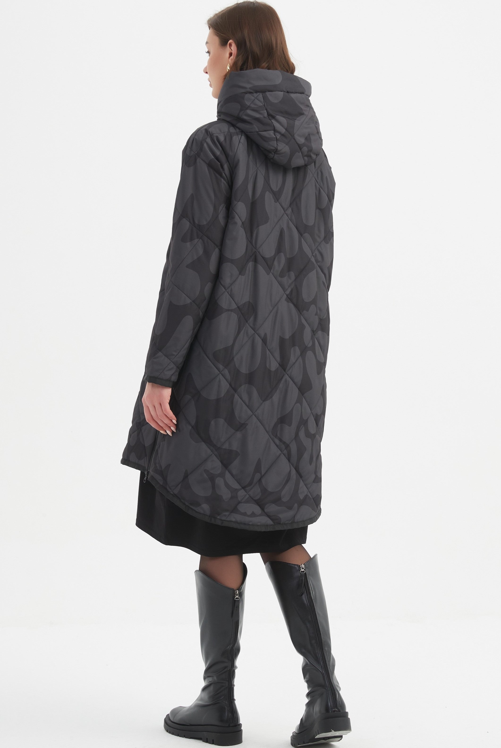 TIRELLI Print Zip Hem Winter Coat - Charcoal/Black Blot Print - Magpie Style