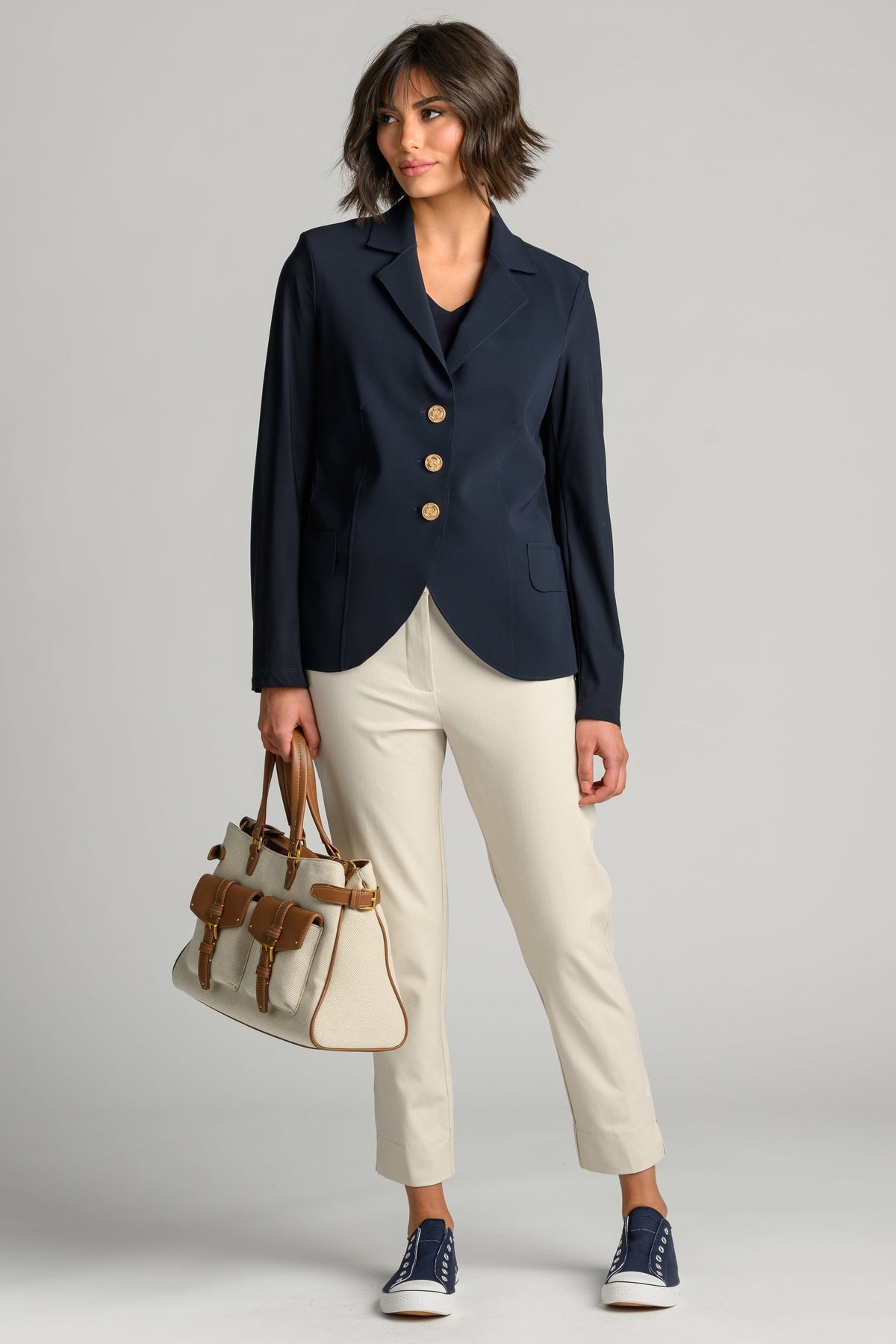 PAULA RYAN Easy Fit Half Sleeve V Neck Top - Navy EcoVero - Paula Ryan