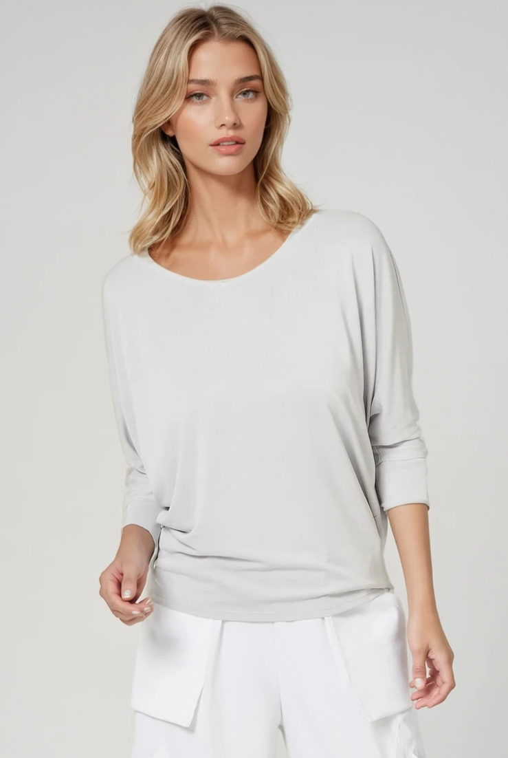 PAULA RYAN Batwing Top Modal Soft - Oyster - Paula Ryan