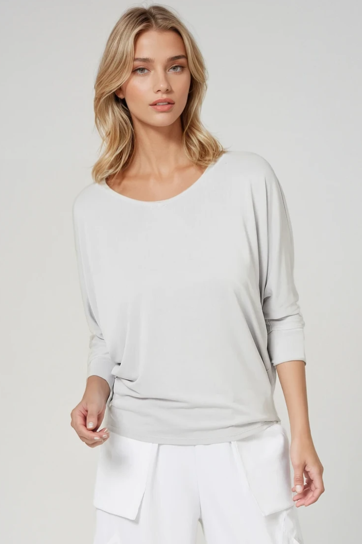 PAULA RYAN Batwing Top Modal Soft - Oyster - Paula Ryan