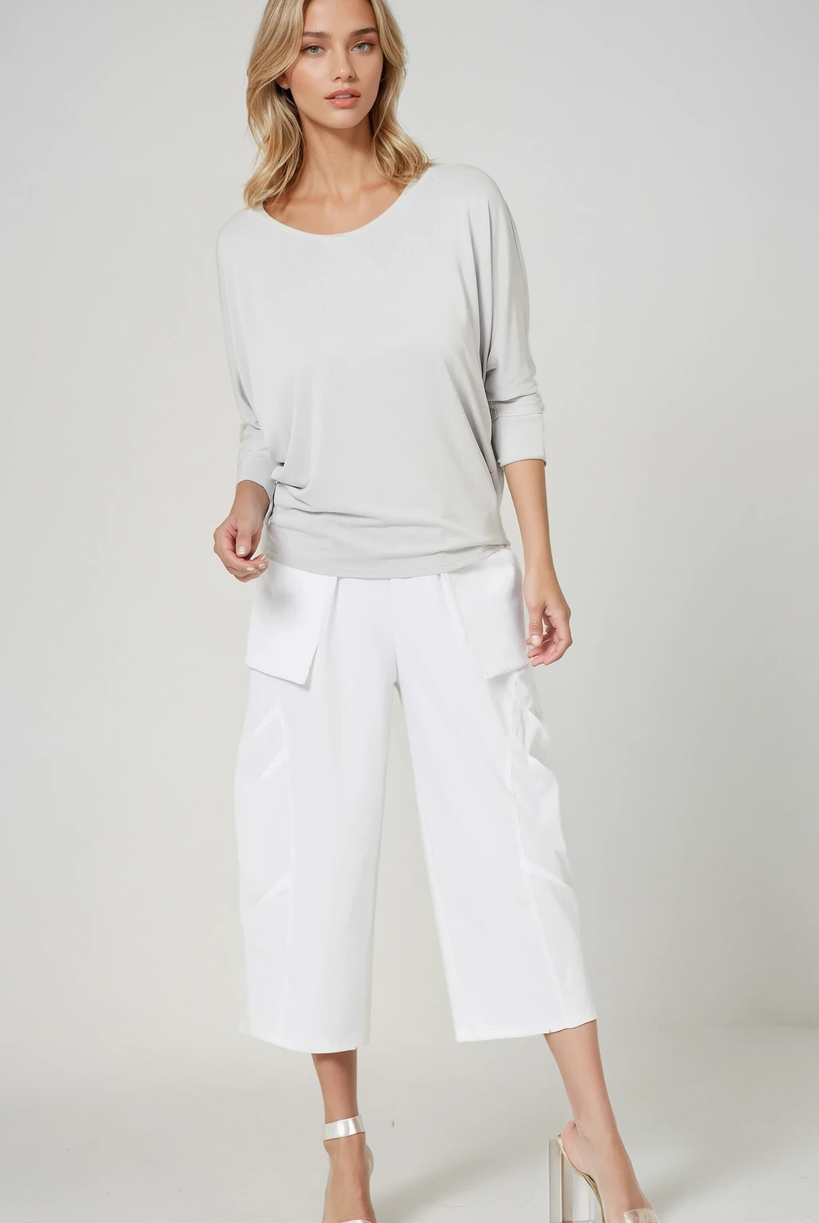 PAULA RYAN Batwing Top Modal Soft - Oyster - Paula Ryan
