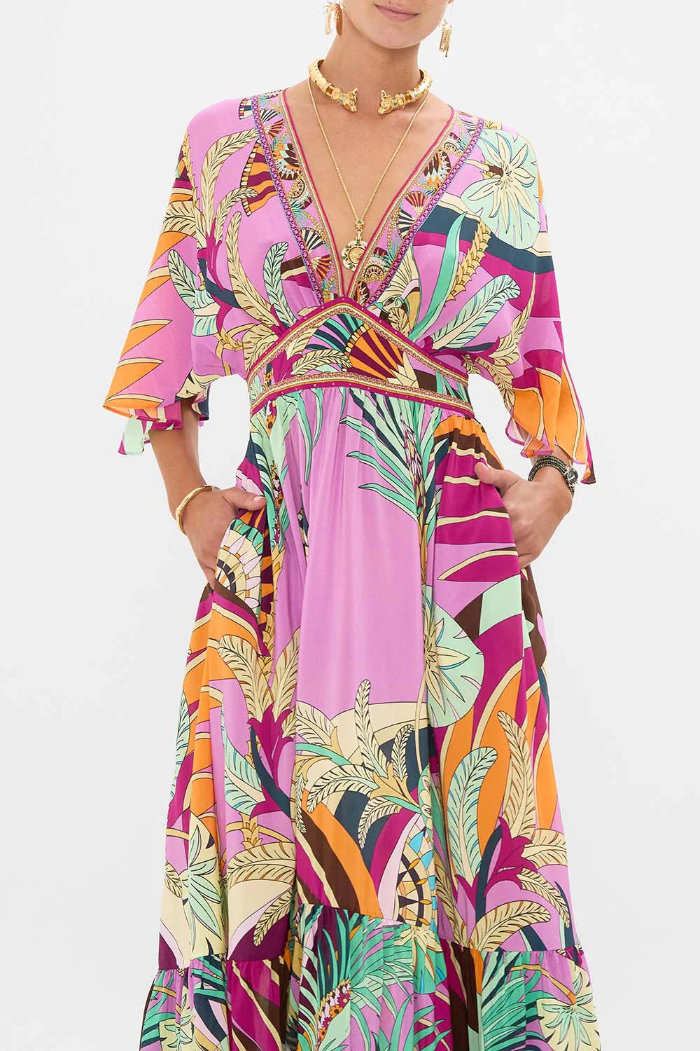 CAMILLA - Waisted Dress With Hem Ruffle Giza Goddess - Magpie Style