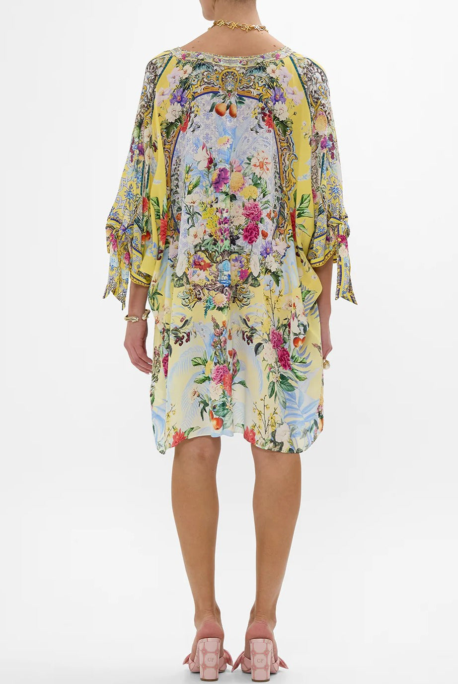 CAMILLA Tie Sleeve Short V Neck Kaftan - Flor Fantastica - Magpie Style