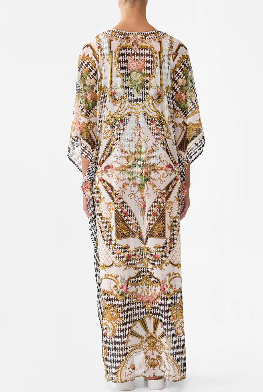 CAMILLA Long V Neck Kaftan with Ring Front Trim - Magpie Style