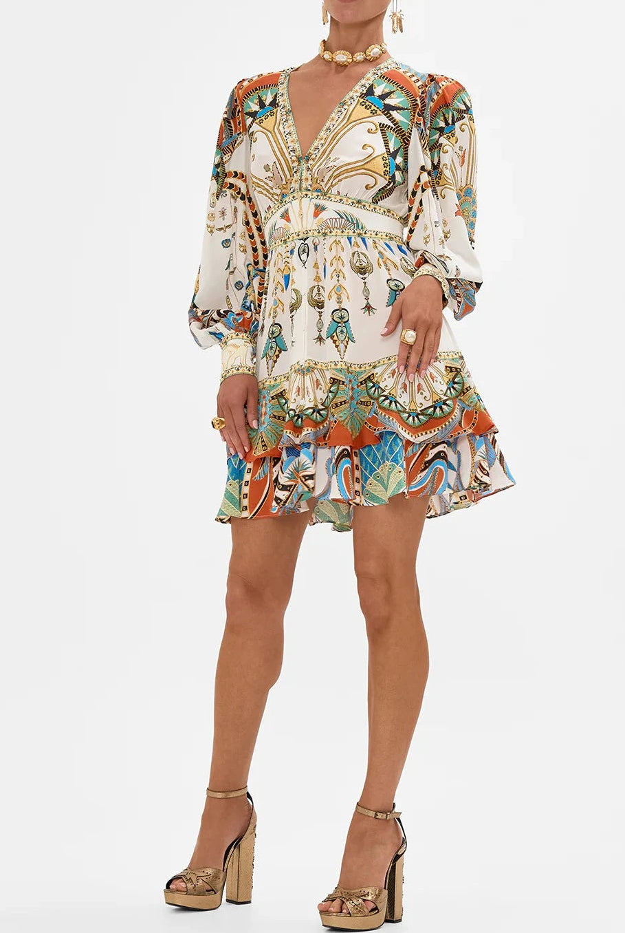 CAMILLA - Button Front Frill Dress Valley of the Queens - Magpie Style