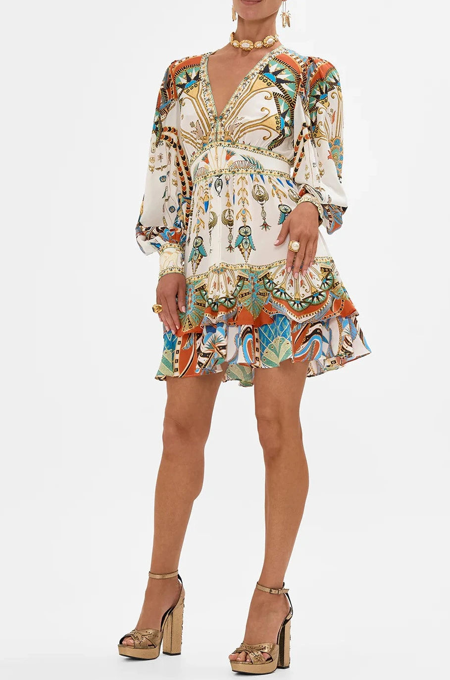 CAMILLA - Button Front Frill Dress Valley of the Queens - Magpie Style